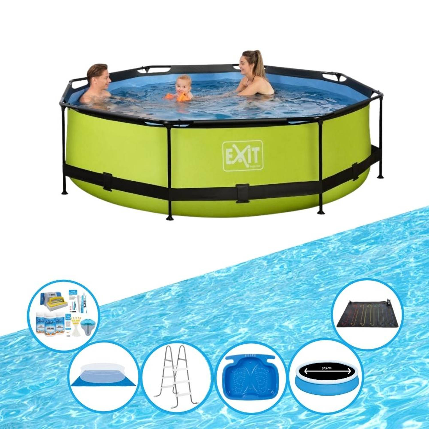 EXIT Toys Exit Zwembad Lime - Frame Pool ø300x76cm - Plus Toebehoren - Groen