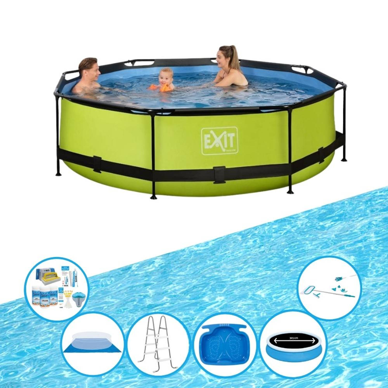 EXIT Toys Exit Zwembad Lime - Frame Pool ø300x76cm - Zwembad Super Set - Groen