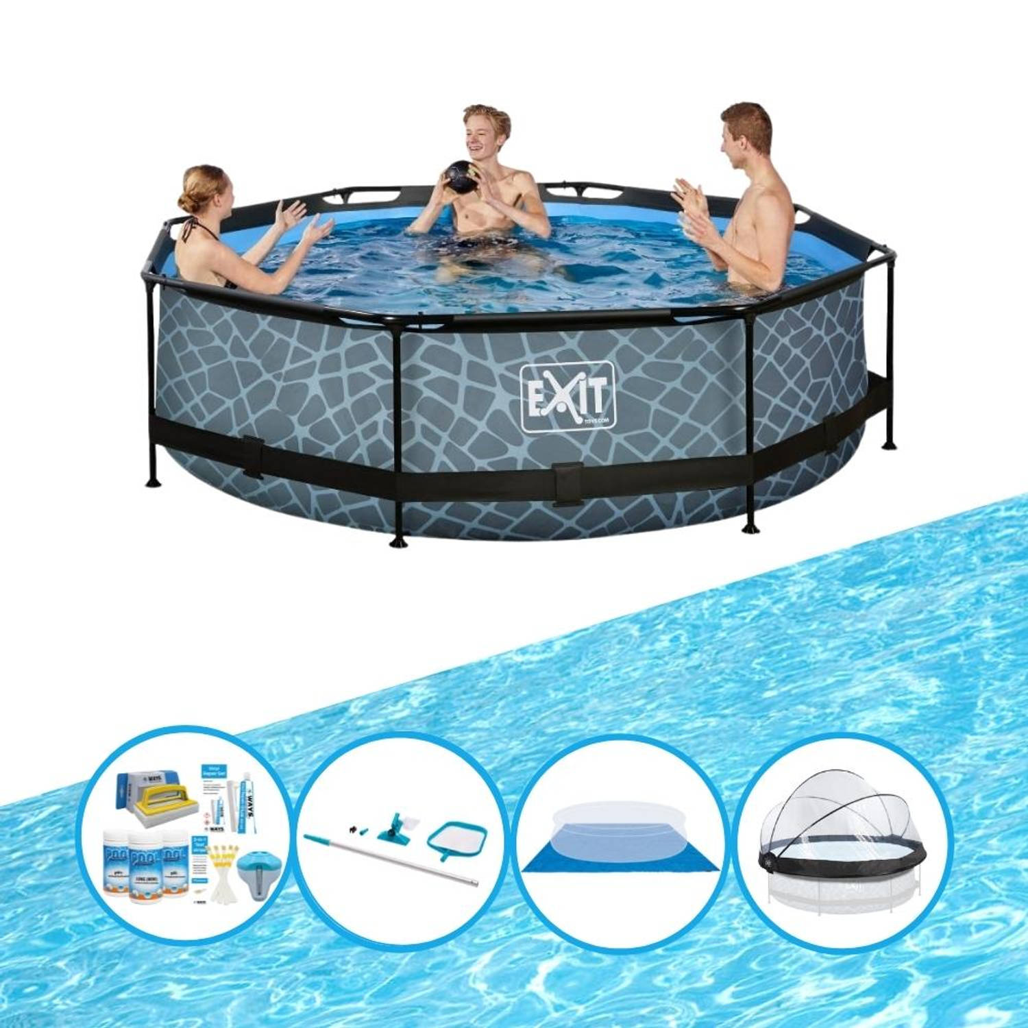 EXIT Toys Exit Zwembad Stone Grey - ø300x76 Cm - Frame Pool - Zwembadpakket - Grijs