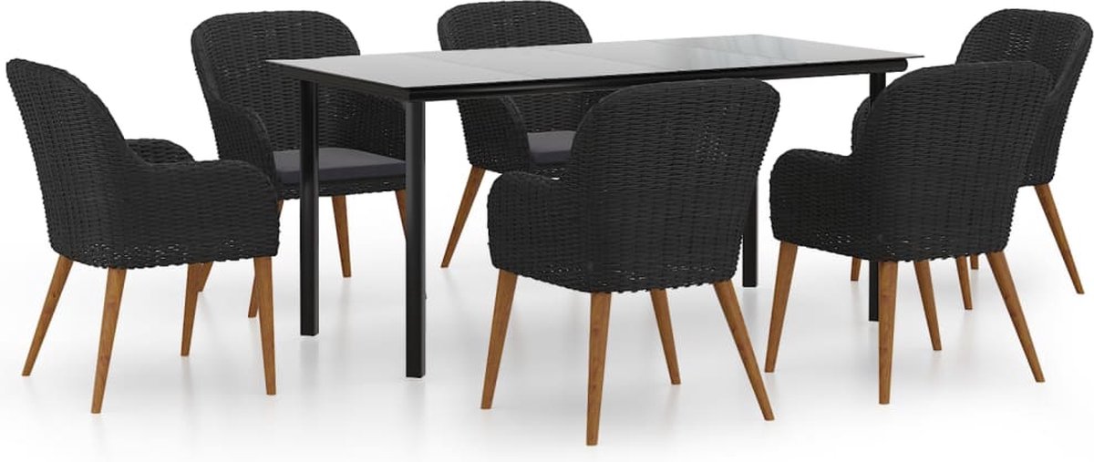 Vidaxl 7-delige Tuinset Met Kussens - Zwart