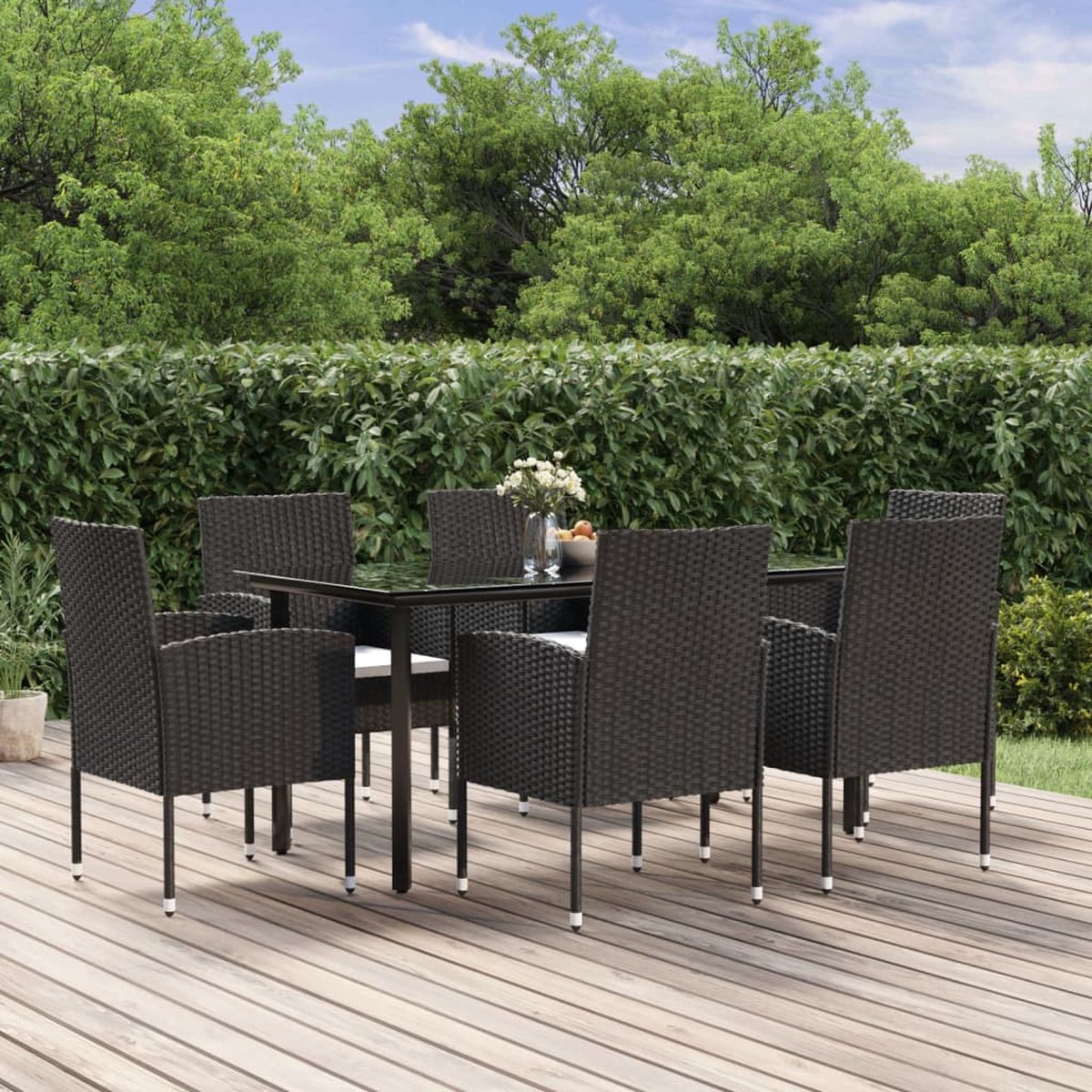 Vidaxl 7-delige Tuinset Met Kussens Poly Rattan - Zwart