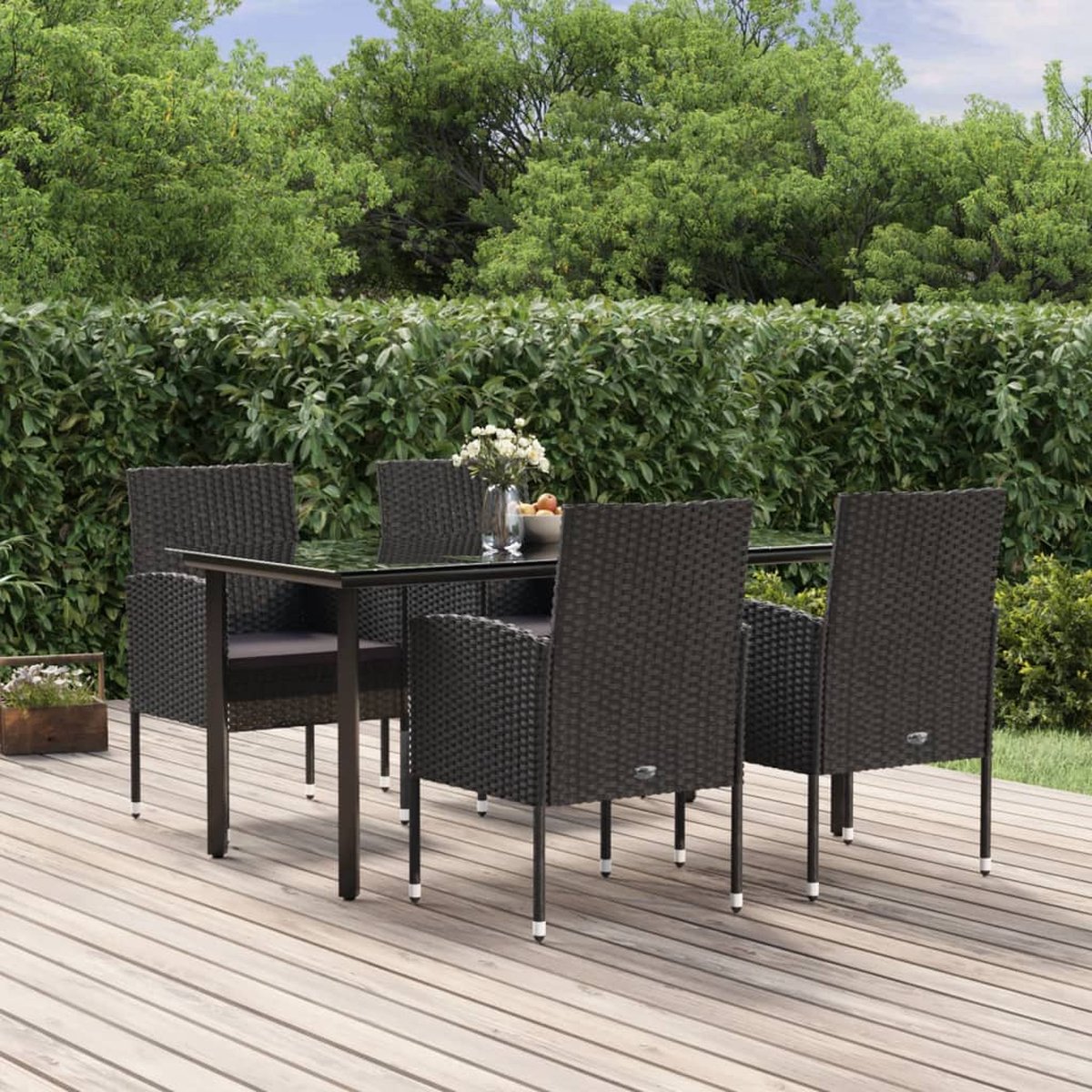 Vidaxl 5-delige Tuinset Met Kussens Poly Rattan - Zwart