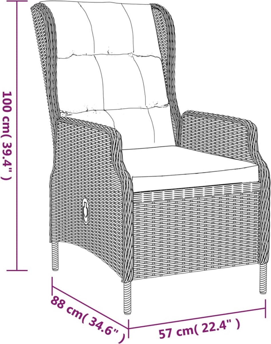 Vidaxl 7-delige Tuinset Poly Rattan Licht - Grijs