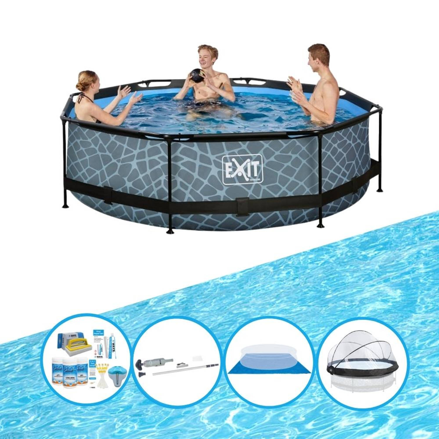 EXIT Toys Exit Zwembad Stone Grey - ø300x76 Cm - Frame Pool - Complete Zwembadset - Grijs