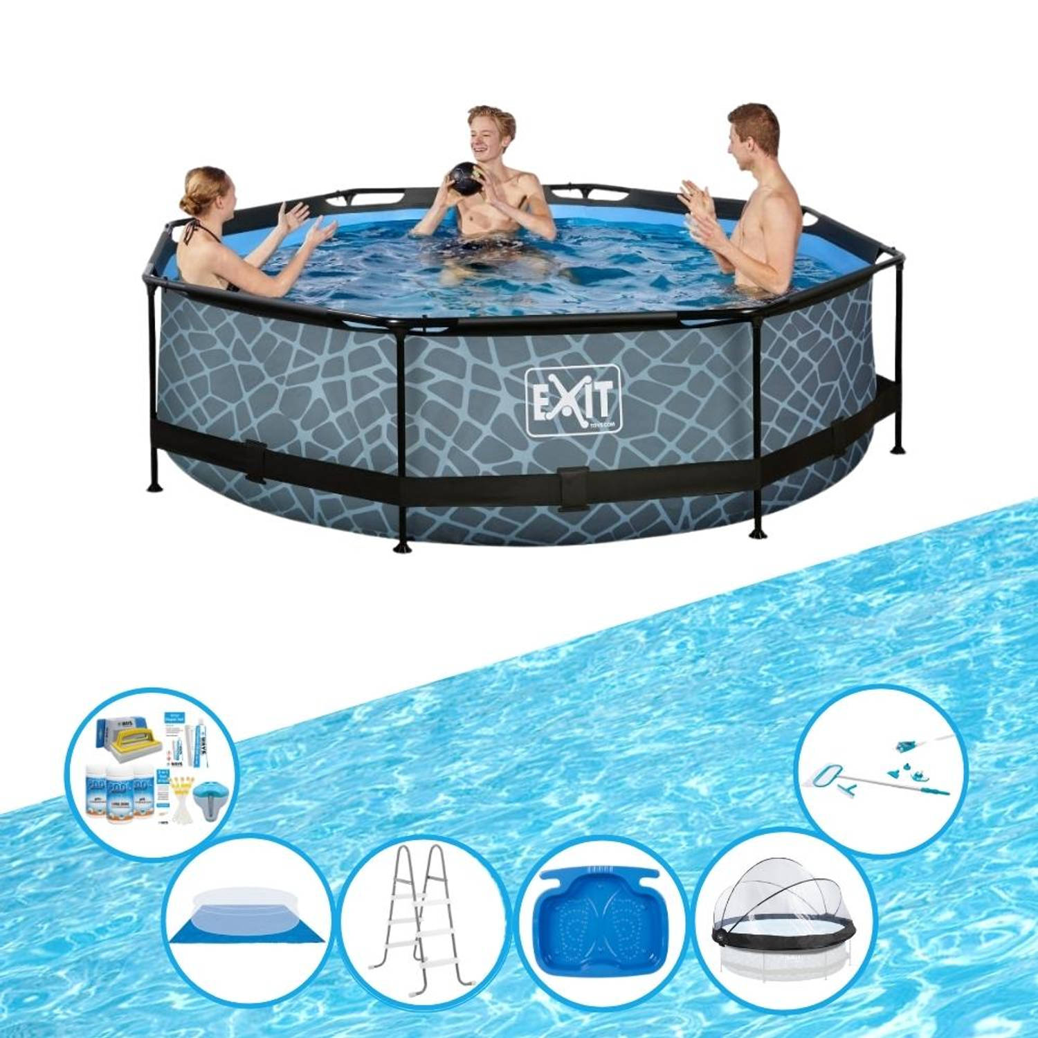 EXIT Toys Exit Zwembad Stone Grey - ø300x76 Cm - Frame Pool - Zwembadset - Grijs