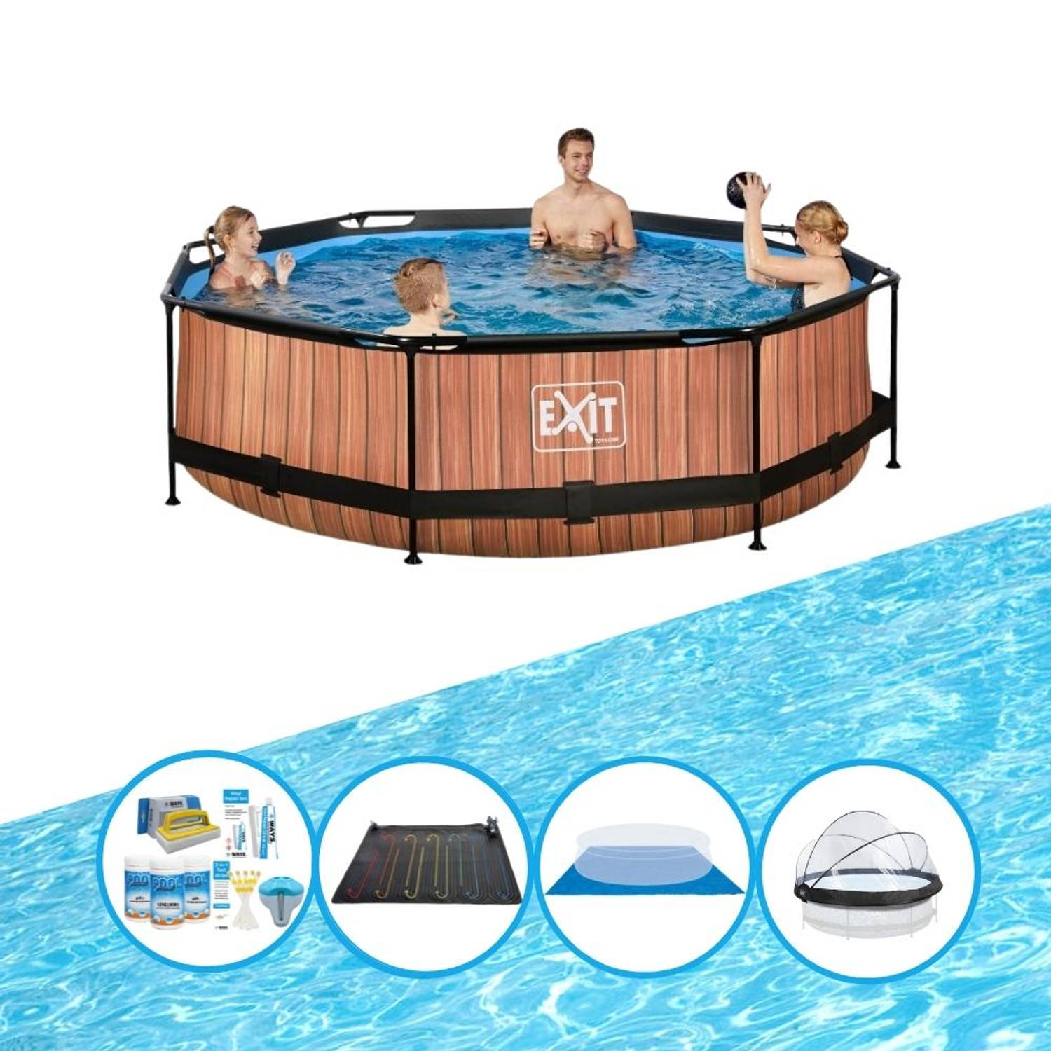 EXIT Toys Exit Zwembad Timber Style - ø300x76 Cm - Frame Pool - Met Bijbehorende Accessoires - Bruin