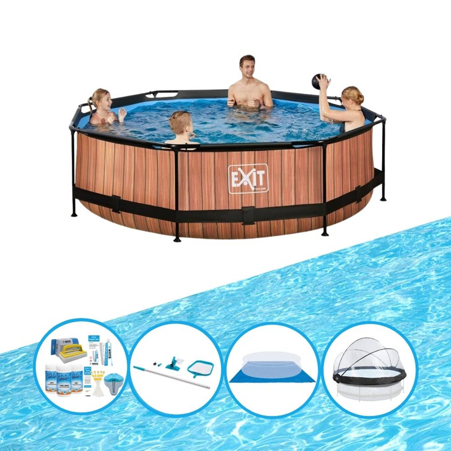 EXIT Toys Exit Zwembad Timber Style - ø300x76 Cm - Frame Pool - Zwembadpakket - Bruin
