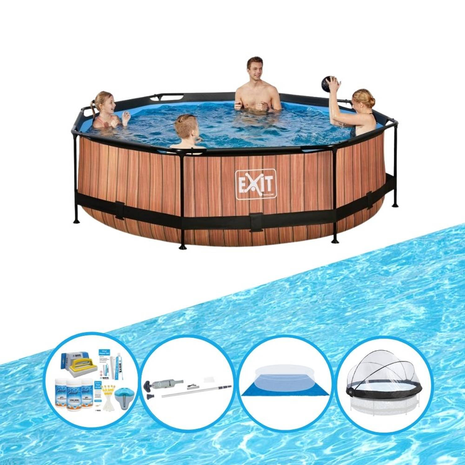 EXIT Toys Exit Zwembad Timber Style - ø300x76 Cm - Frame Pool - Complete Zwembadset - Bruin