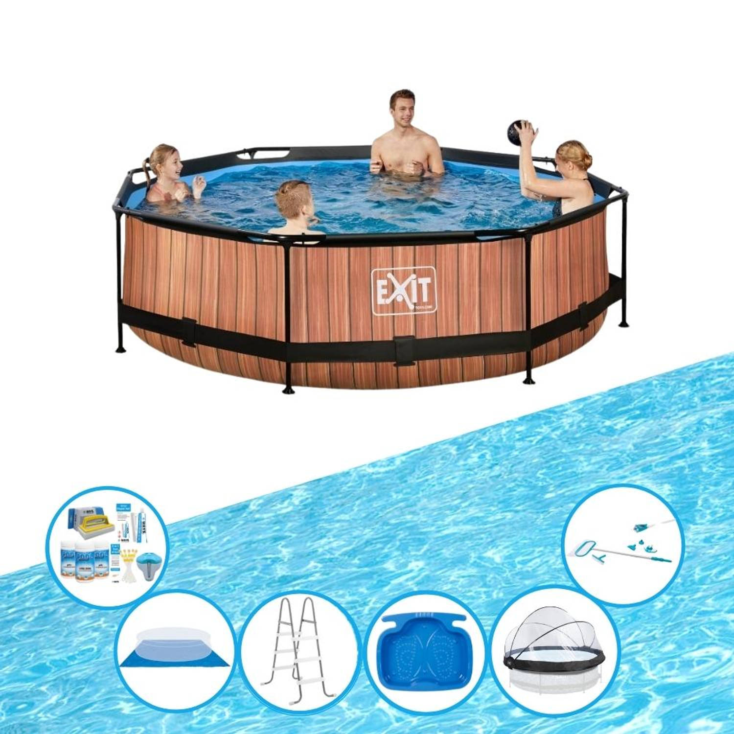 EXIT Toys Exit Zwembad Timber Style - ø300x76 Cm - Frame Pool - Zwembadset - Bruin