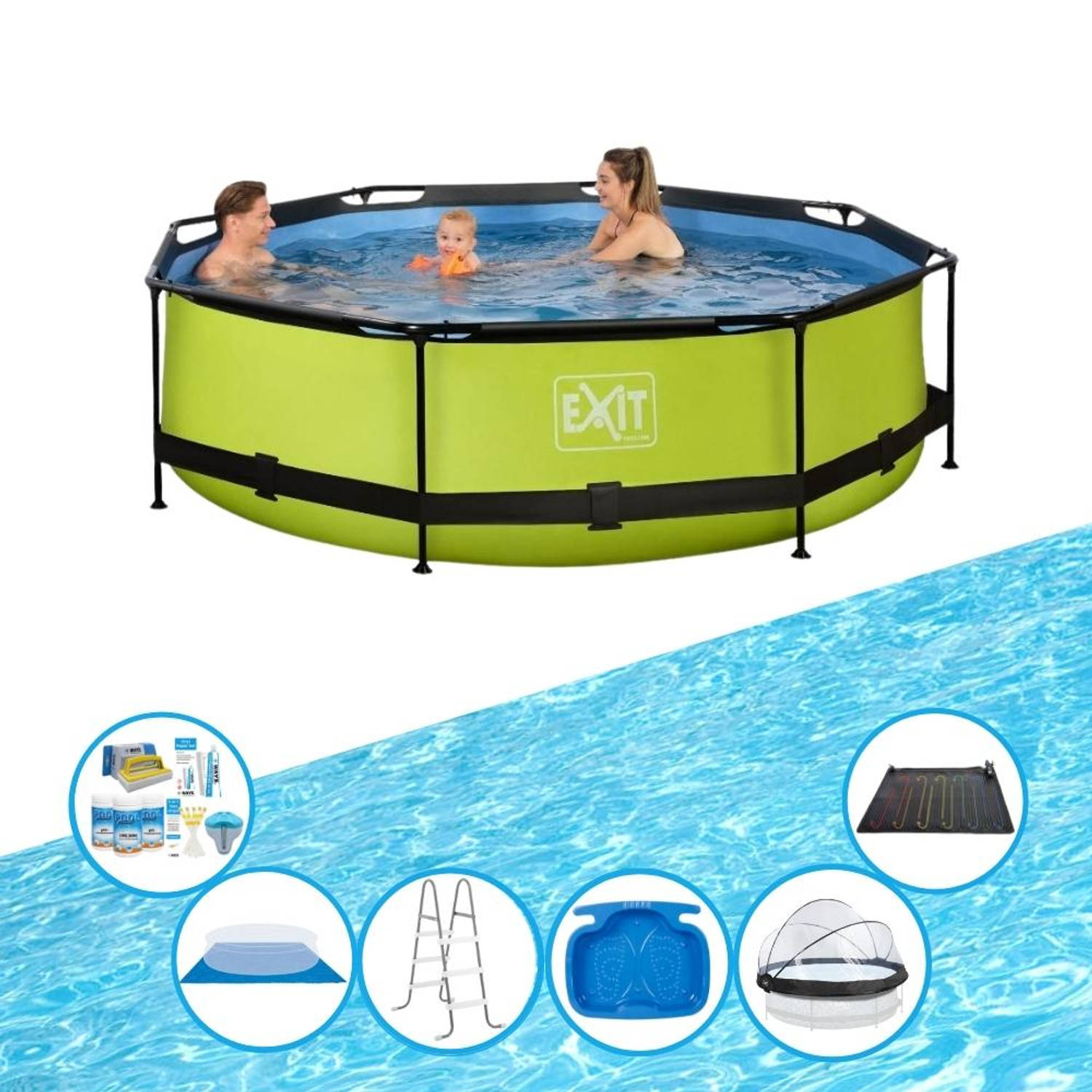 EXIT Toys Exit Zwembad Lime - ø300x76 Cm - Frame Pool - Inclusief Toebehoren - Groen