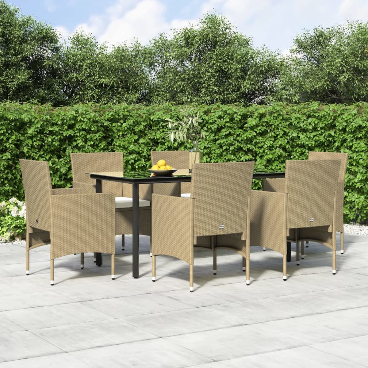 Vidaxl 7-delige Tuinset Met Kussens En Zwart - Beige