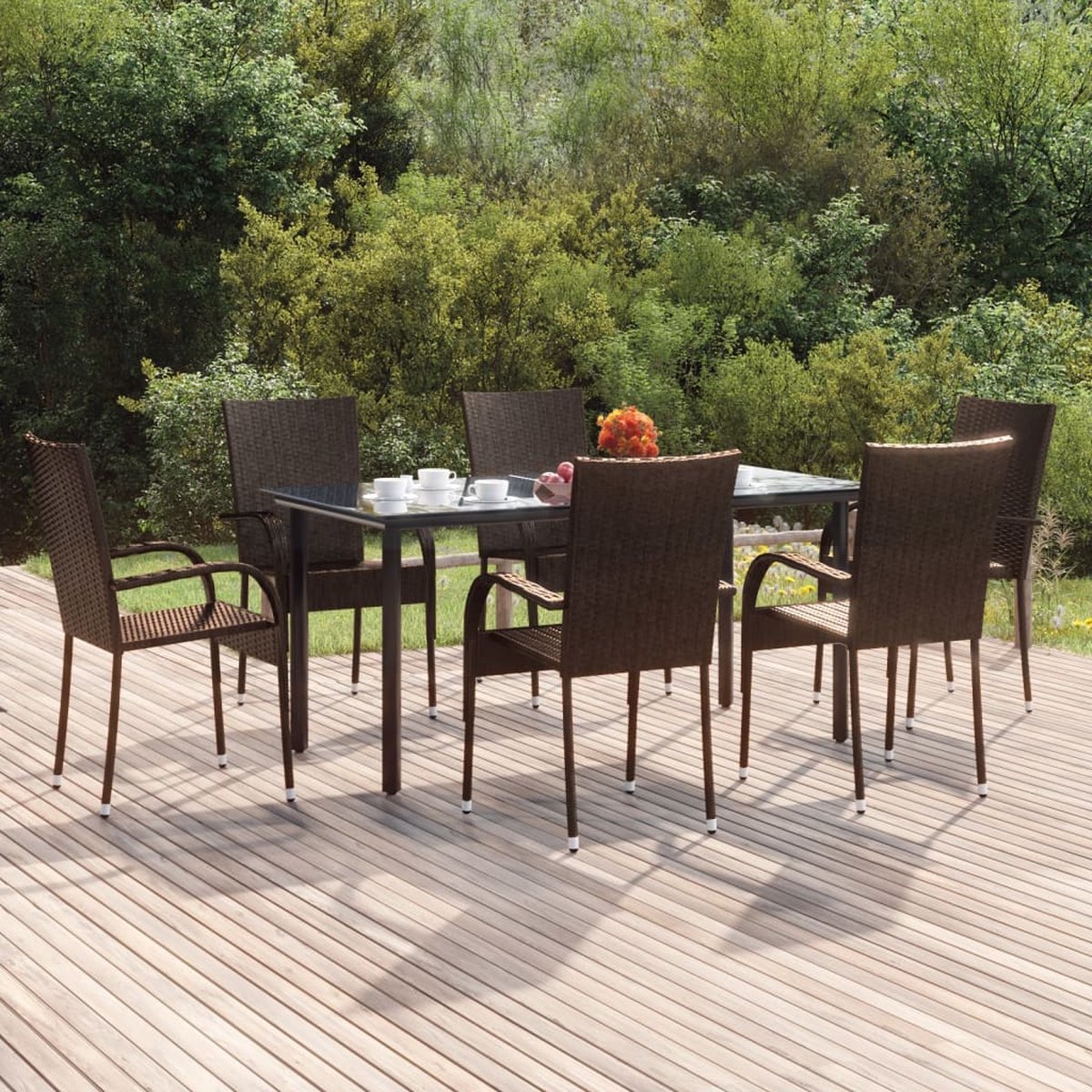 Vidaxl 7-delige Tuinset Poly Rattan - Bruin