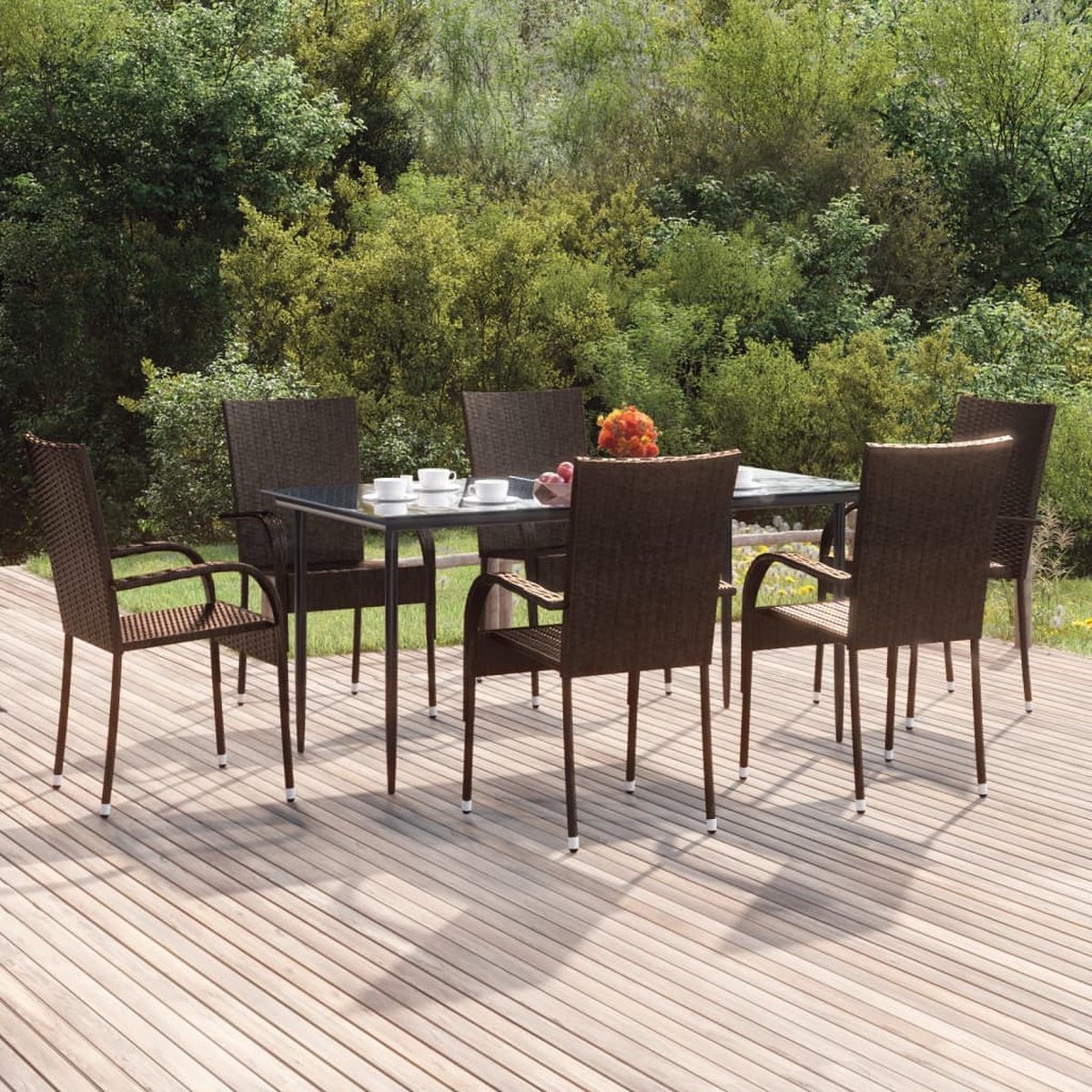 Vidaxl 7-delige Tuinset Poly Rattan - Bruin