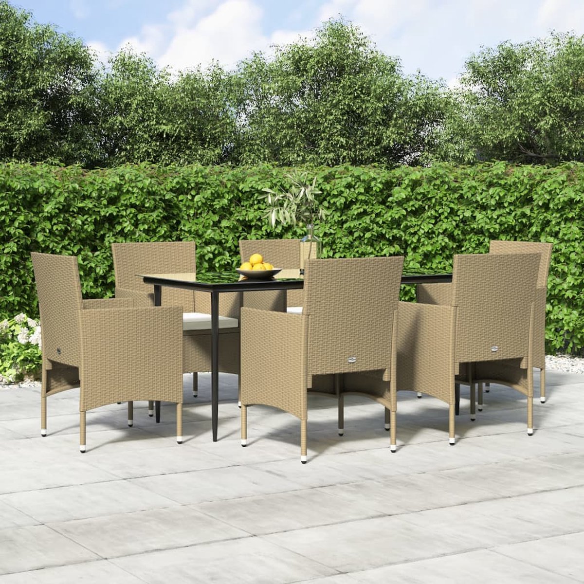 Vidaxl 7-delige Tuinset Met Kussens En Zwart - Beige