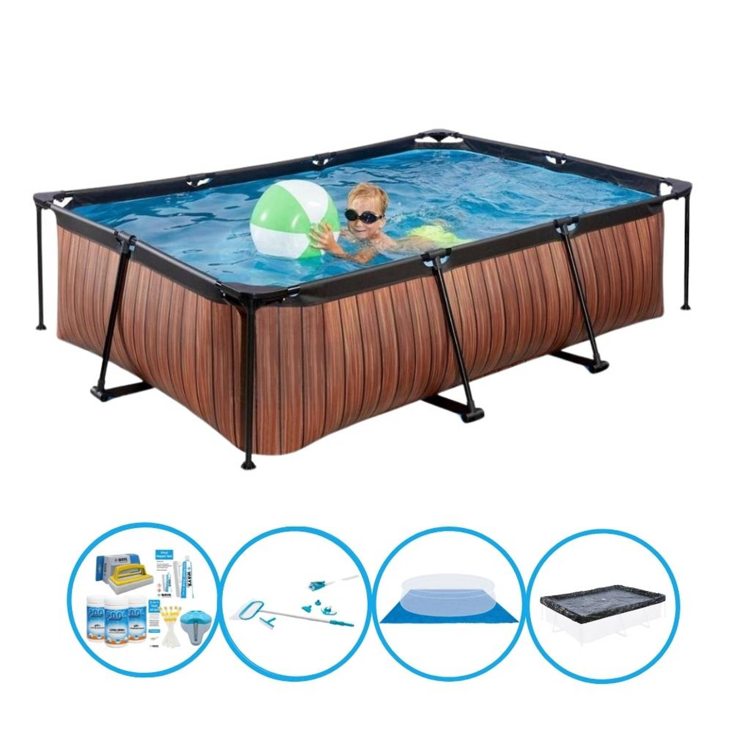 EXIT Toys Exit Zwembad Timber Style - Frame Pool 220x150x60 Cm - Compleet Zwembadpakket - Bruin