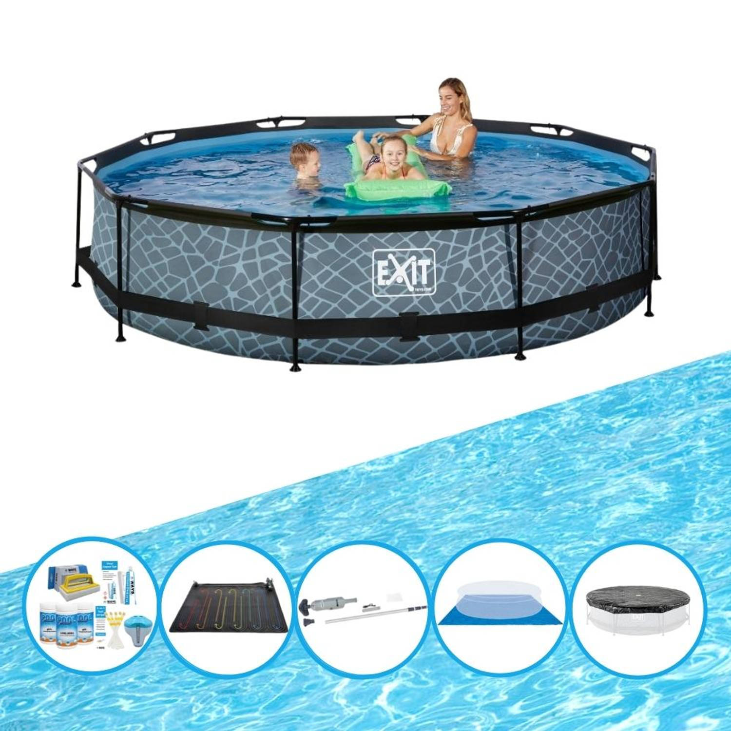 EXIT Toys Exit Zwembad Stone Grey - Frame Pool ø360x76cm - Met Accessoires - Grijs