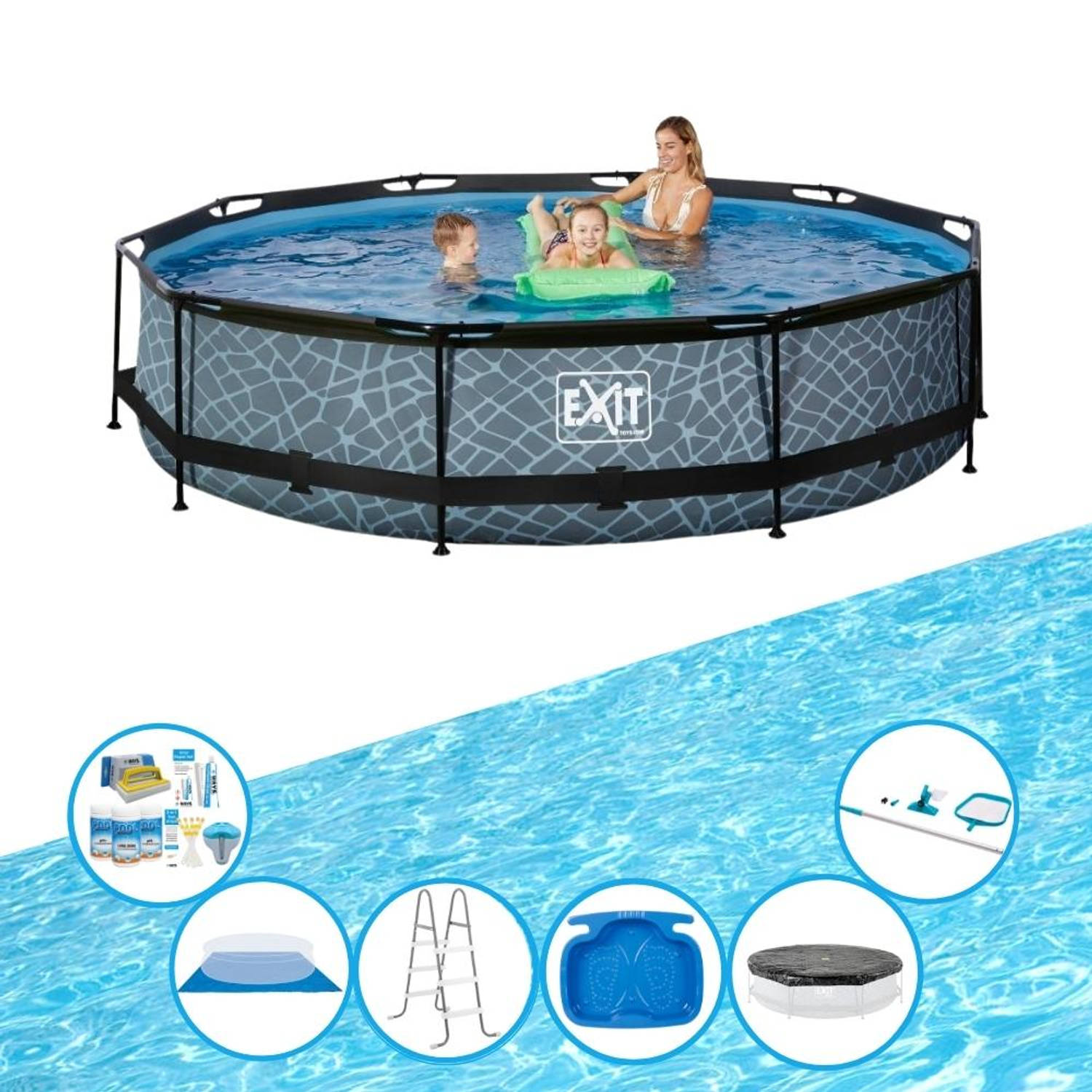 EXIT Toys Exit Zwembad Stone Grey - Frame Pool ø360x76cm - Met Toebehoren - Grijs