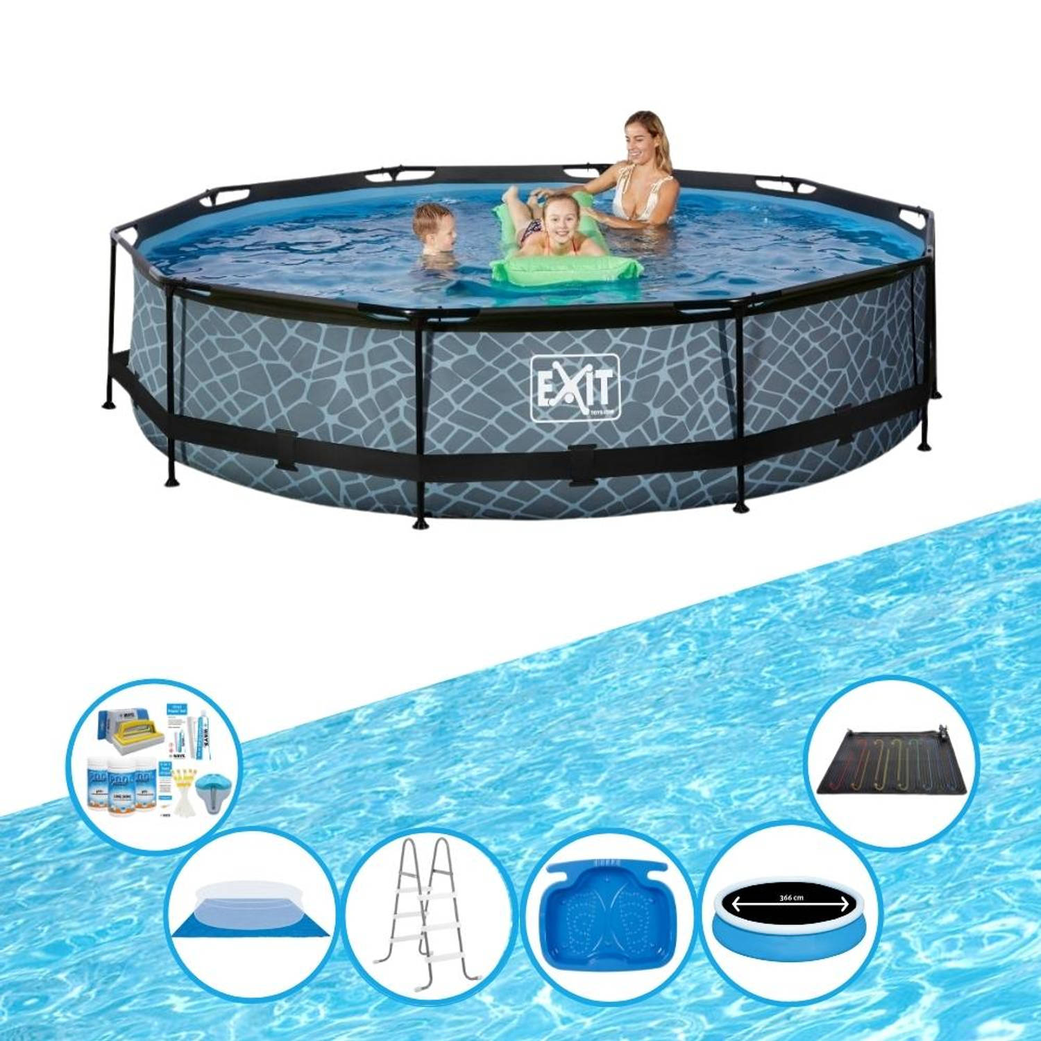 EXIT Toys Exit Zwembad Stone Grey - Frame Pool ø360x76cm - Plus Toebehoren - Grijs