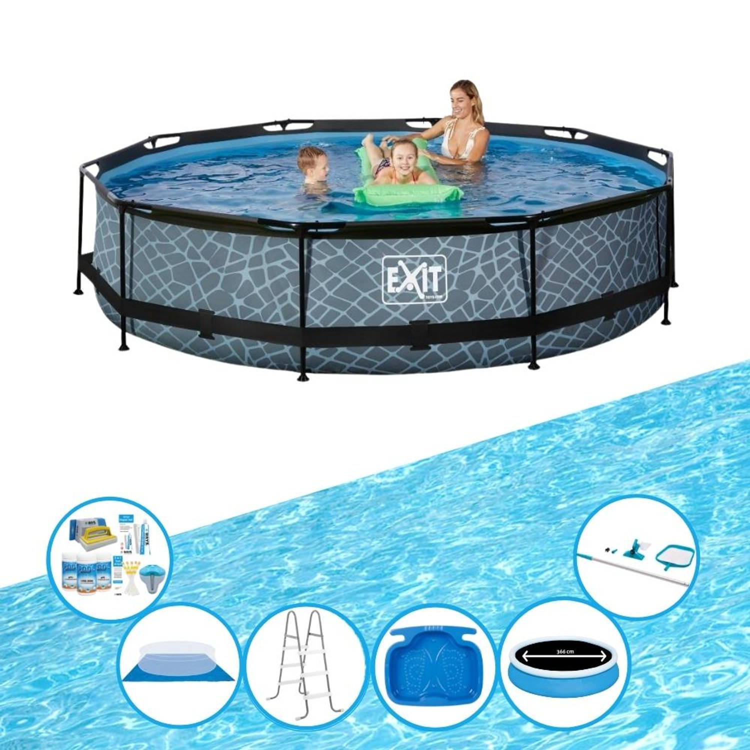 EXIT Toys Exit Zwembad Stone Grey - Frame Pool ø360x76cm - Super Set - Grijs