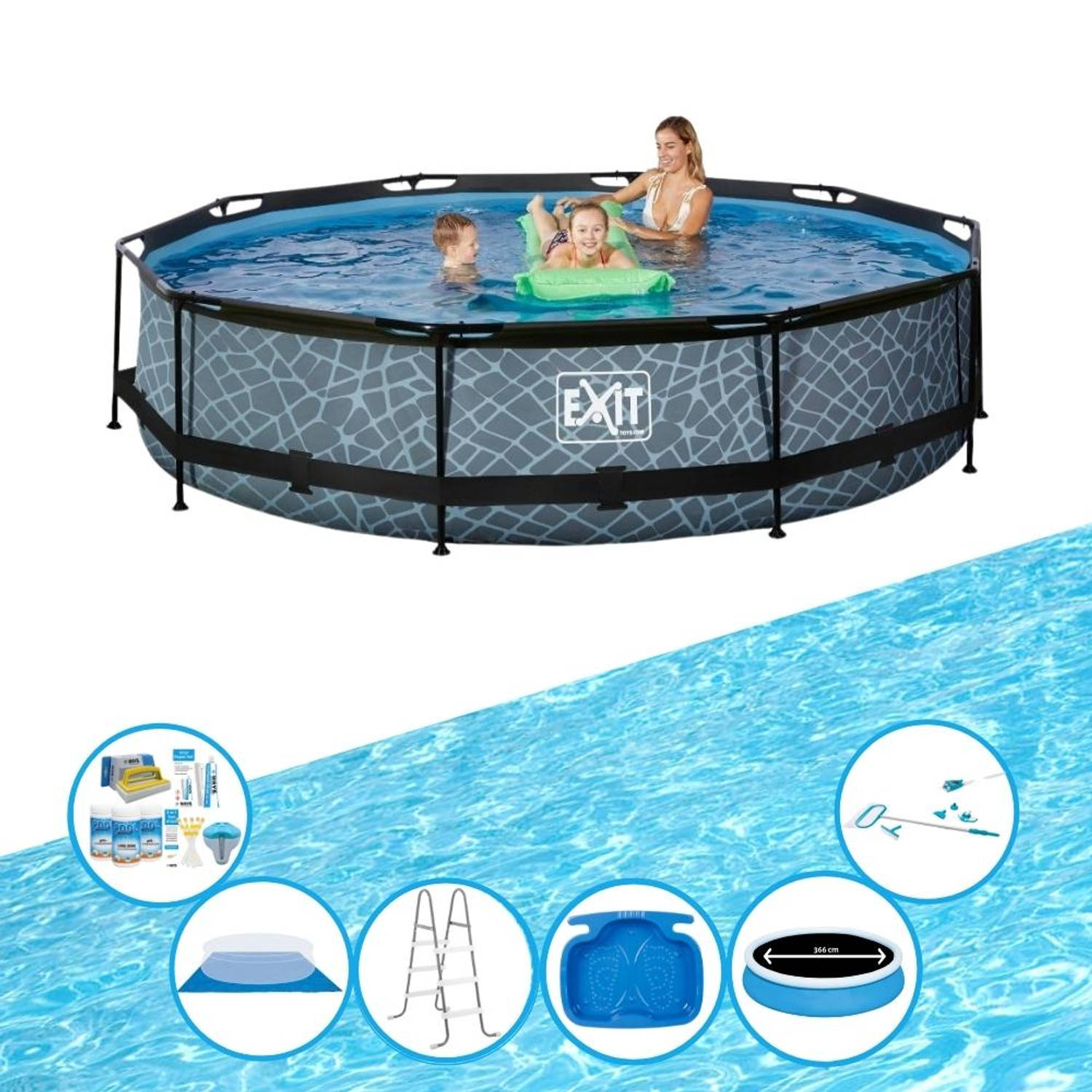 EXIT Toys Exit Zwembad Stone Grey - Frame Pool ø360x76cm - Zwembad Super Set - Grijs