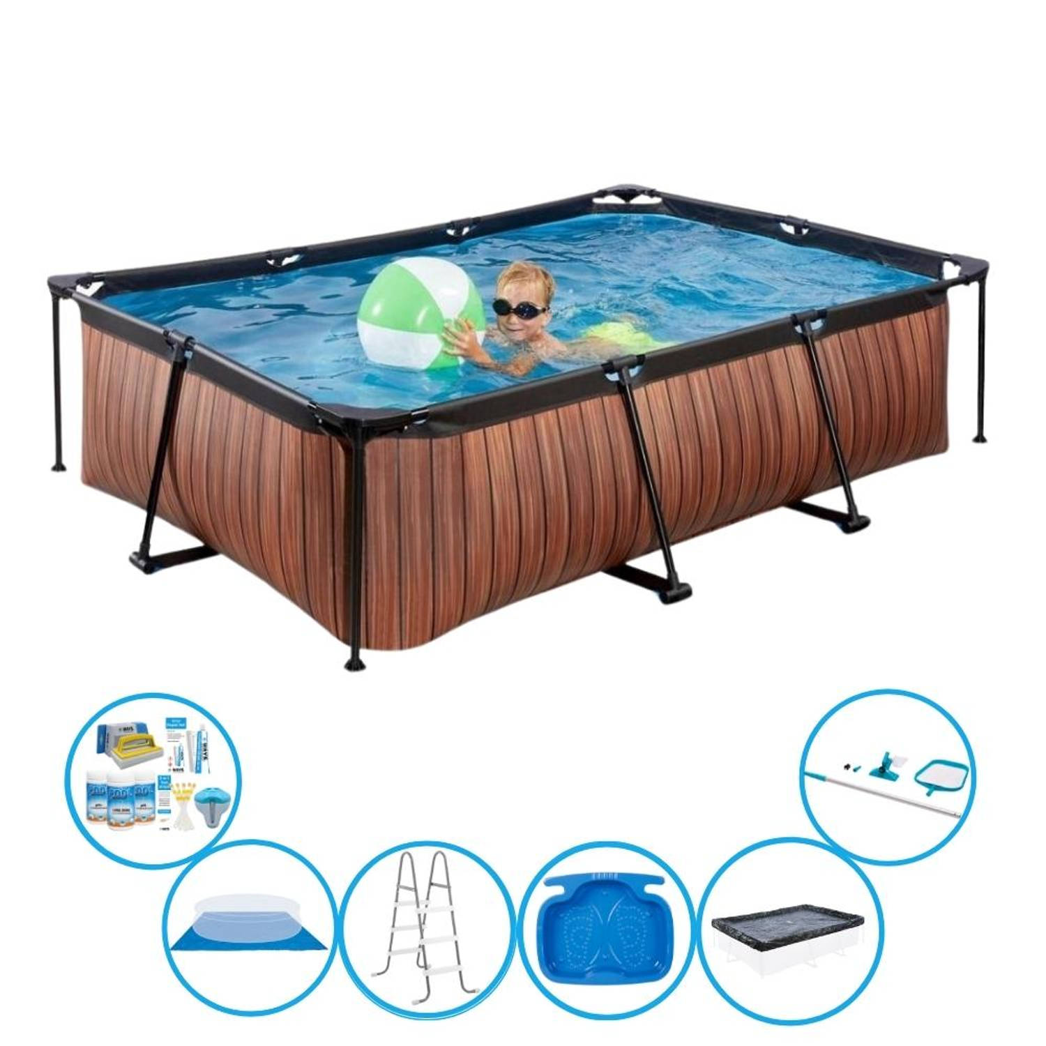 EXIT Toys Exit Zwembad Timber Style - Frame Pool 220x150x60 Cm - Met Toebehoren - Bruin