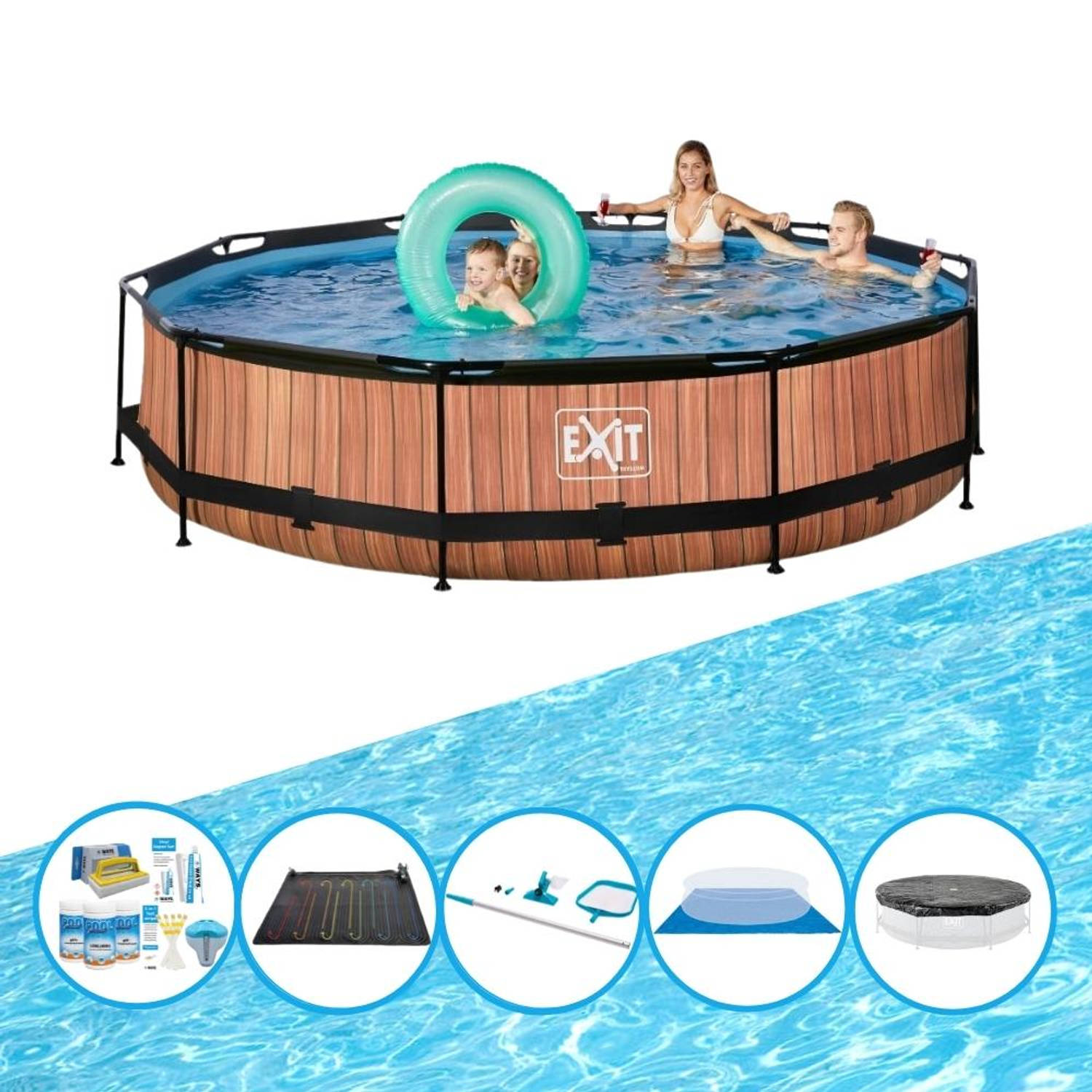 EXIT Toys Exit Zwembad Timber Style - Frame Pool ø360x76cm - Inclusief Accessoires - Bruin
