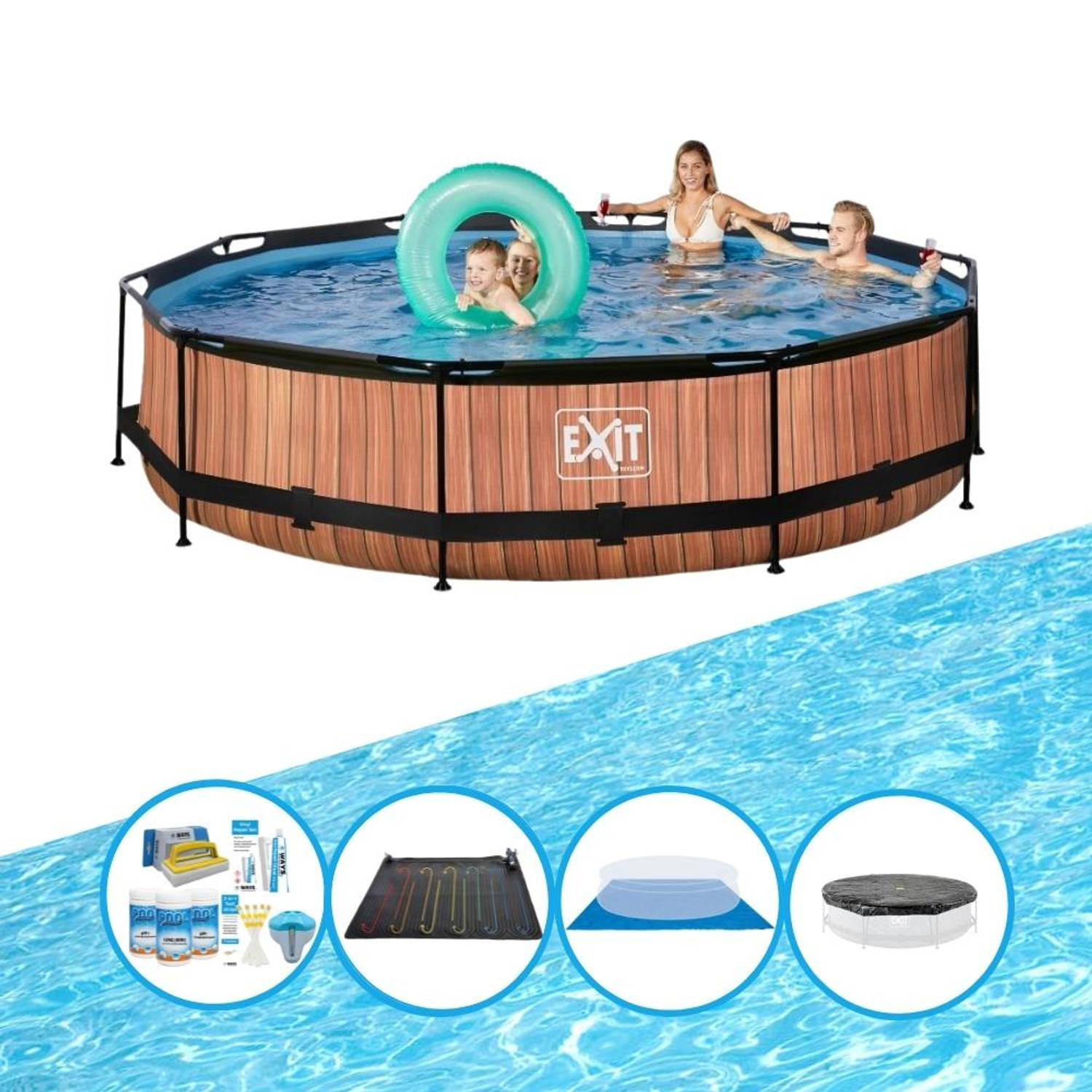 EXIT Toys Exit Zwembad Timber Style - Frame Pool ø360x76cm - Met Bijbehorende Accessoires - Bruin