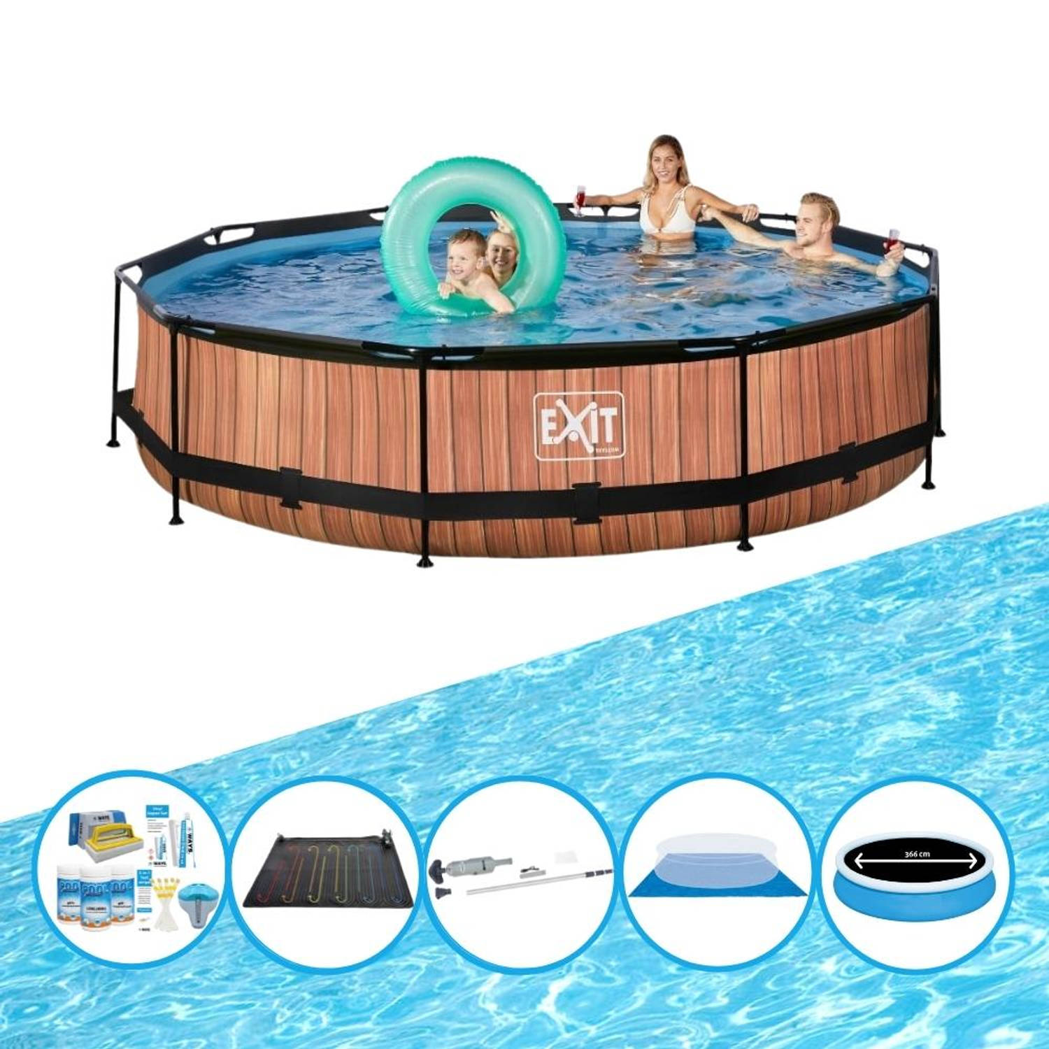 EXIT Toys Exit Zwembad Timber Style - Frame Pool ø360x76cm - Zwembad Combi Deal - Bruin