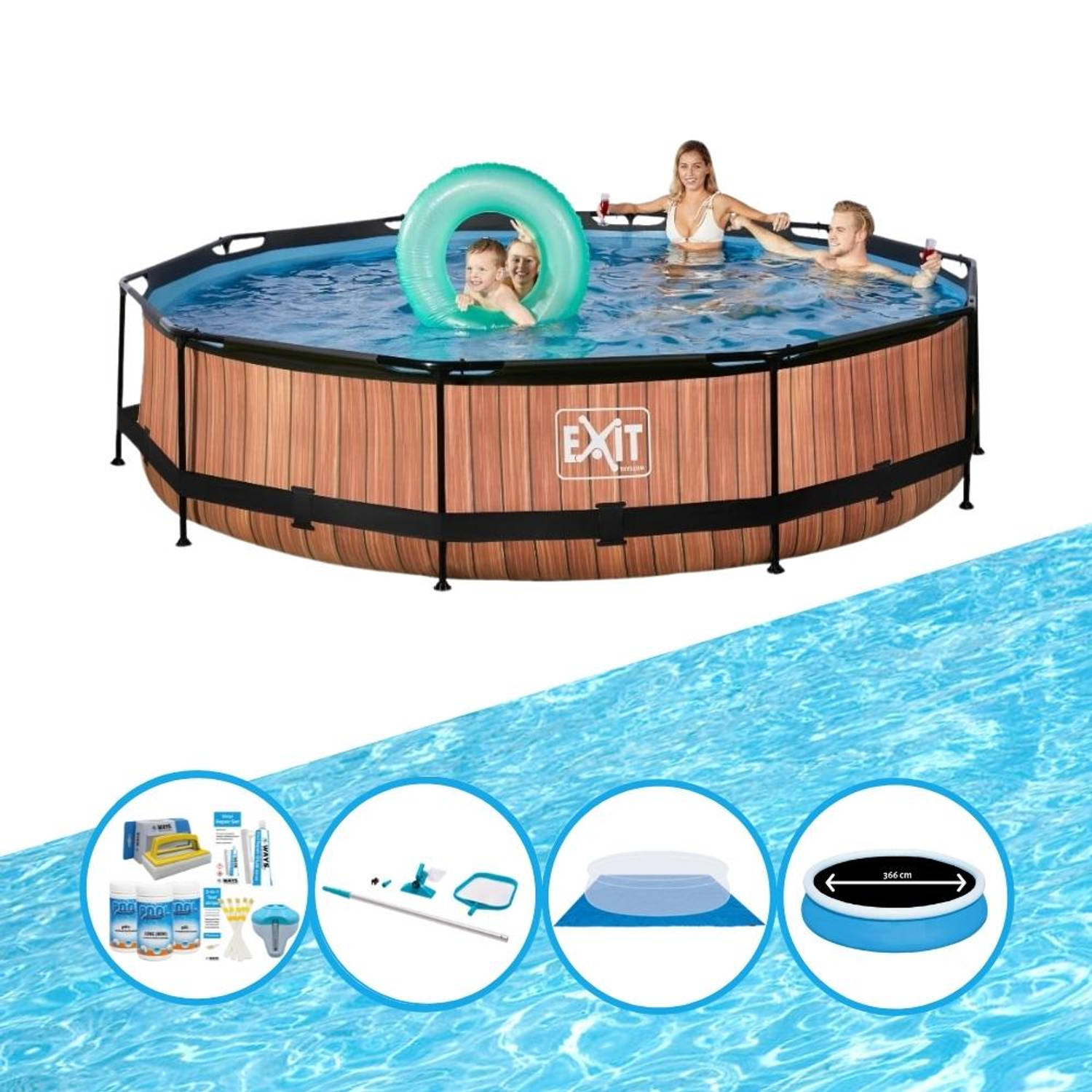 EXIT Toys Exit Zwembad Timber Style - Frame Pool ø360x76cm - Zwembad Deal - Bruin
