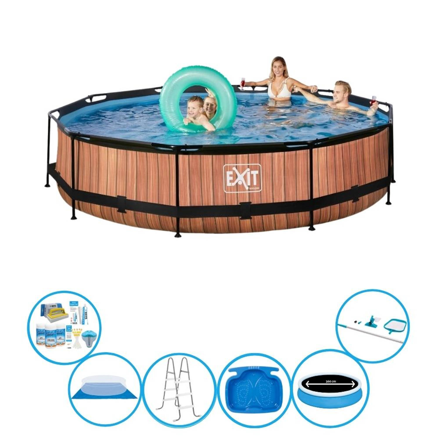 EXIT Toys Exit Zwembad Timber Style - Frame Pool ø360x76cm - Super Set - Bruin