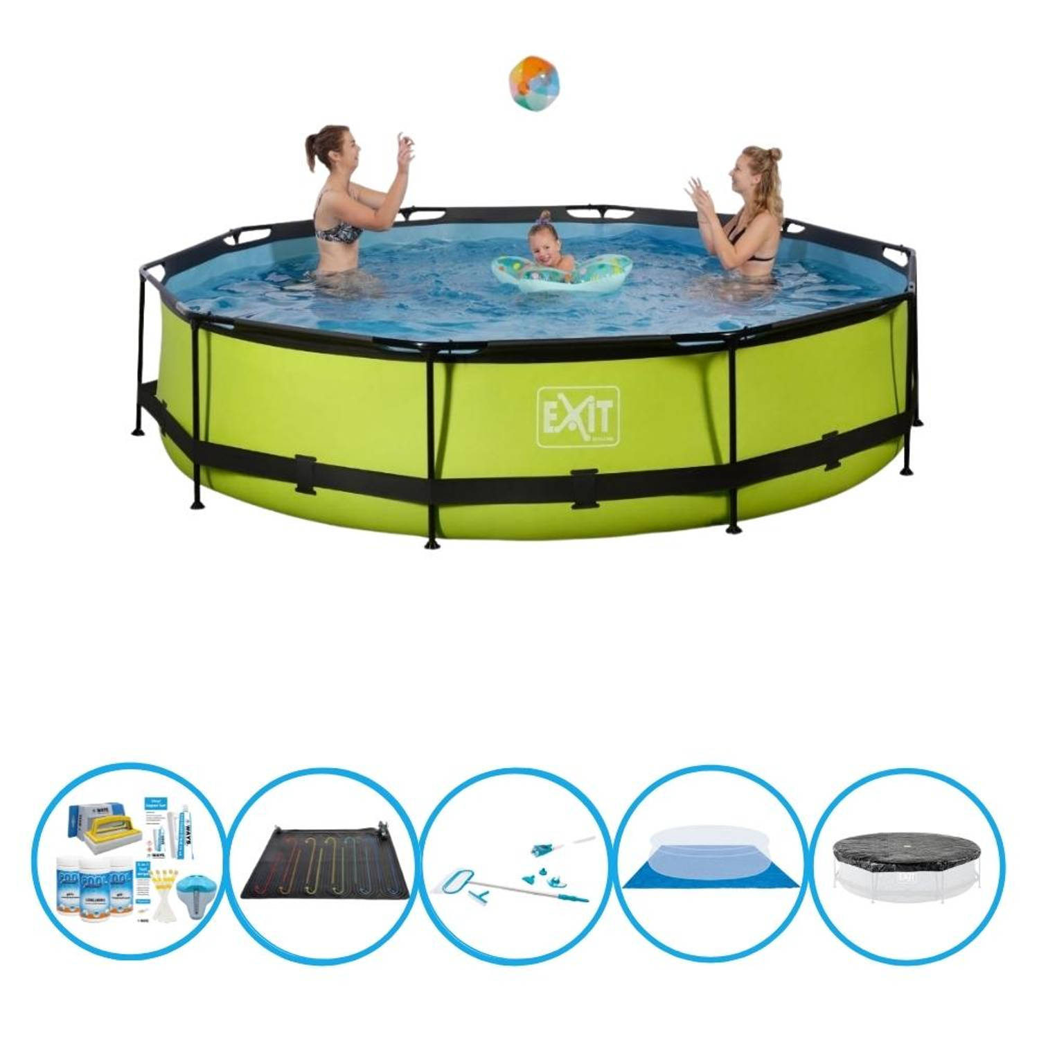 EXIT Toys Exit Zwembad Lime - Frame Pool ø360x76cm - Inclusief Bijbehorende Accessoires - Groen