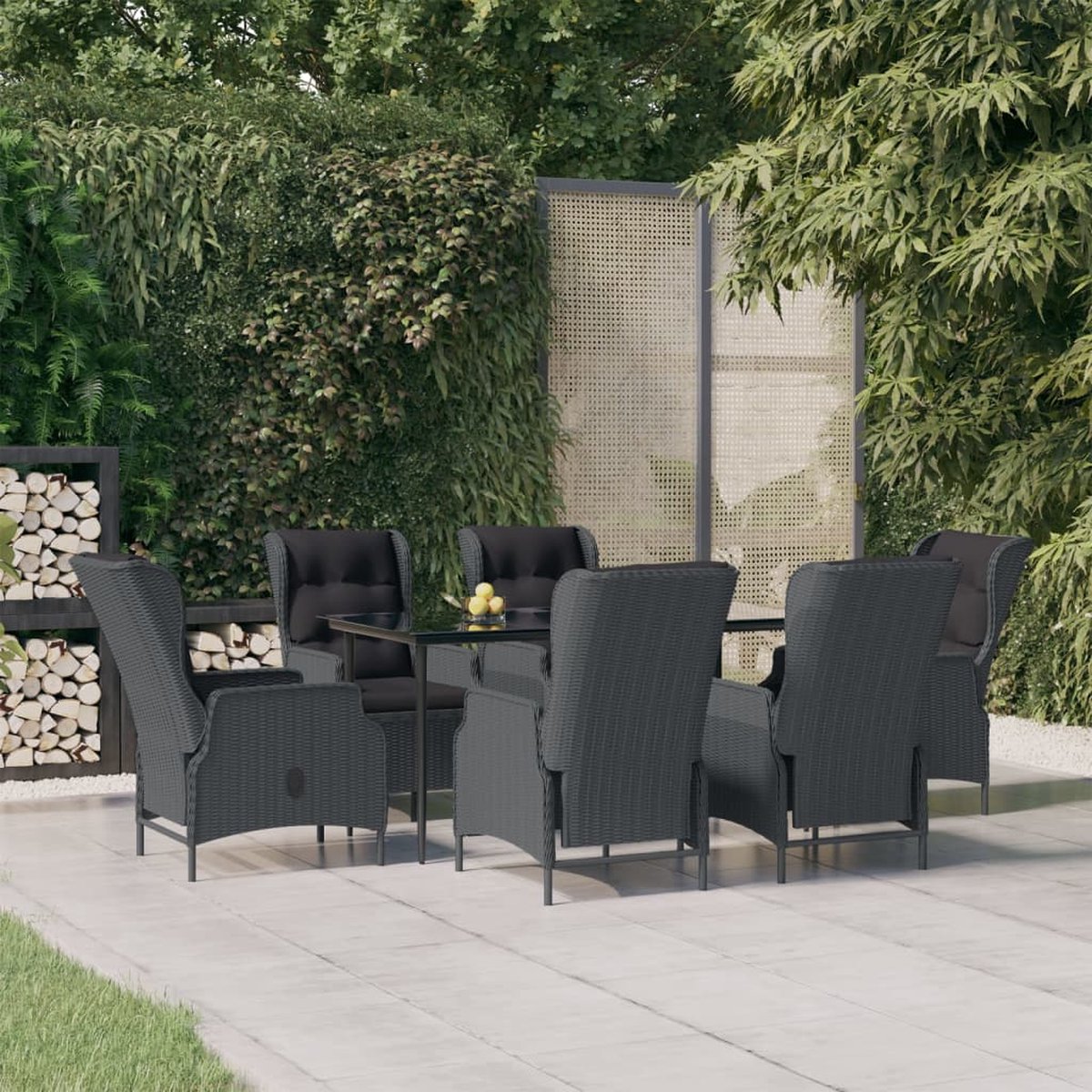 Vidaxl 7-delige Tuinset Poly Rattan Donker - Gris