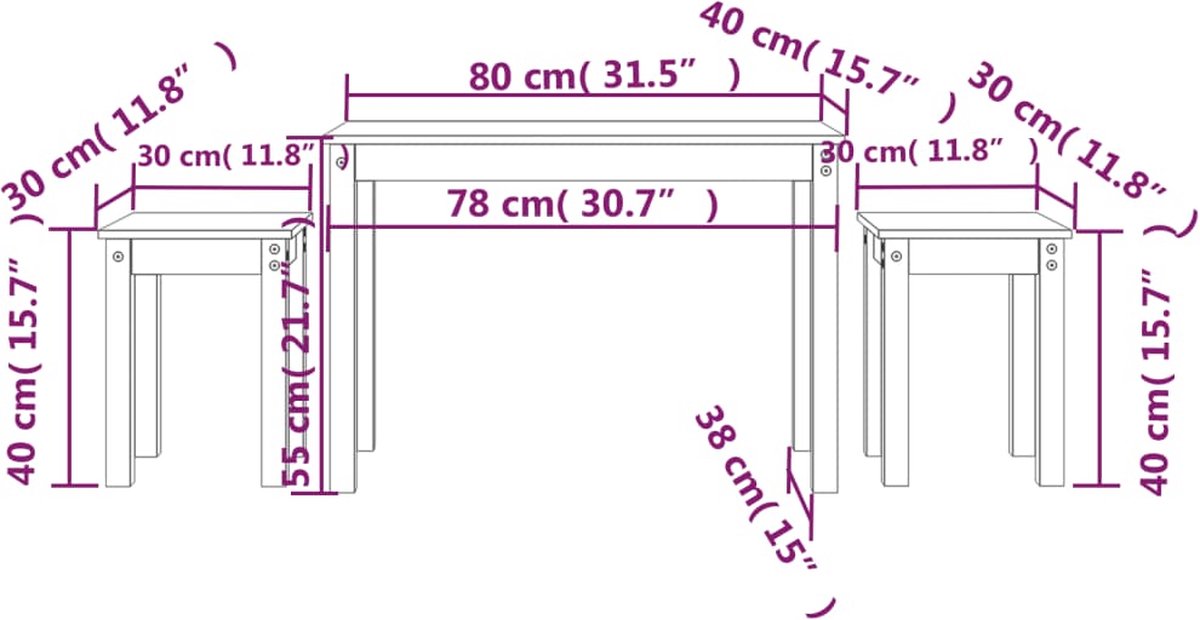 Vidaxl Tafeltjesset 3 St Massief Grenenhout - Bruin