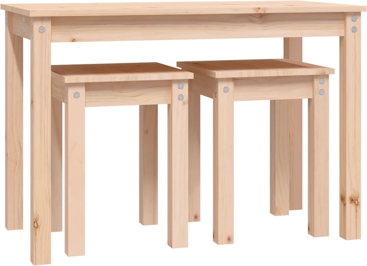 Vidaxl Tafeltjesset 3 St Massief Grenenhout - Bruin