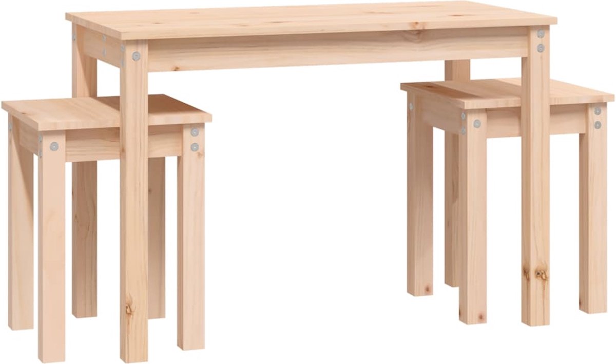 Vidaxl Tafeltjesset 3 St Massief Grenenhout - Bruin