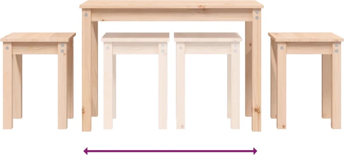 Vidaxl Tafeltjesset 3 St Massief Grenenhout - Bruin