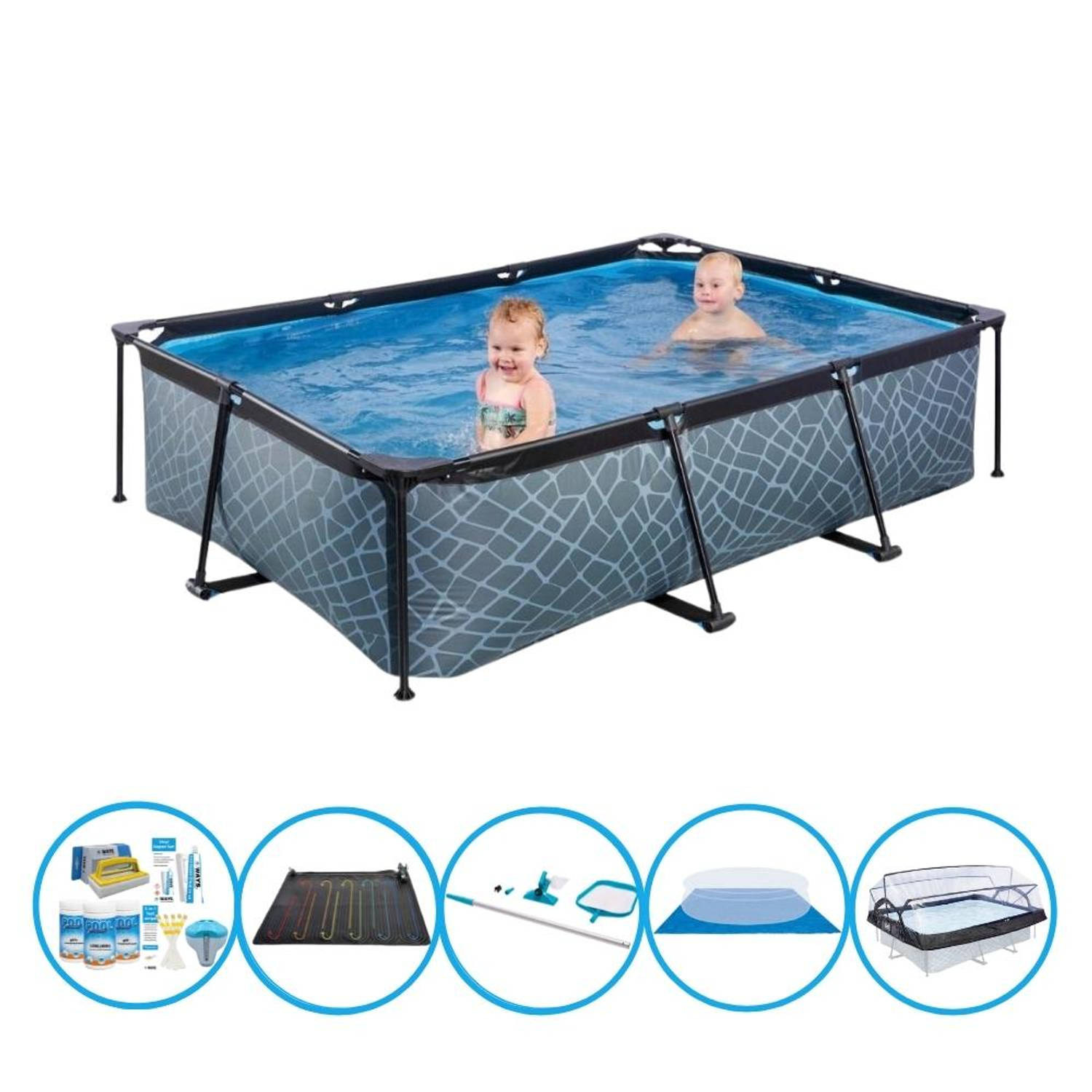 EXIT Toys Exit Zwembad Stone Grey - 220x150x60 Cm - Frame Pool - Inclusief Accessoires - Grijs