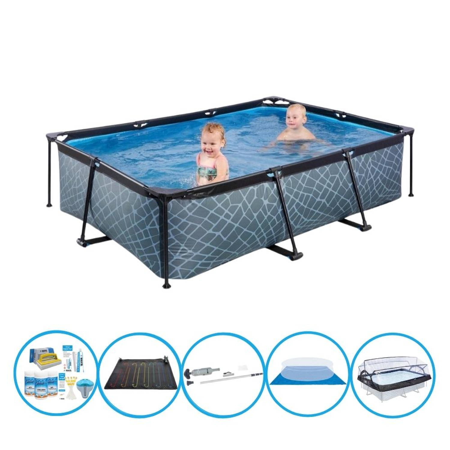 EXIT Toys Exit Zwembad Stone Grey - 220x150x60 Cm - Frame Pool - Met Accessoires - Grijs