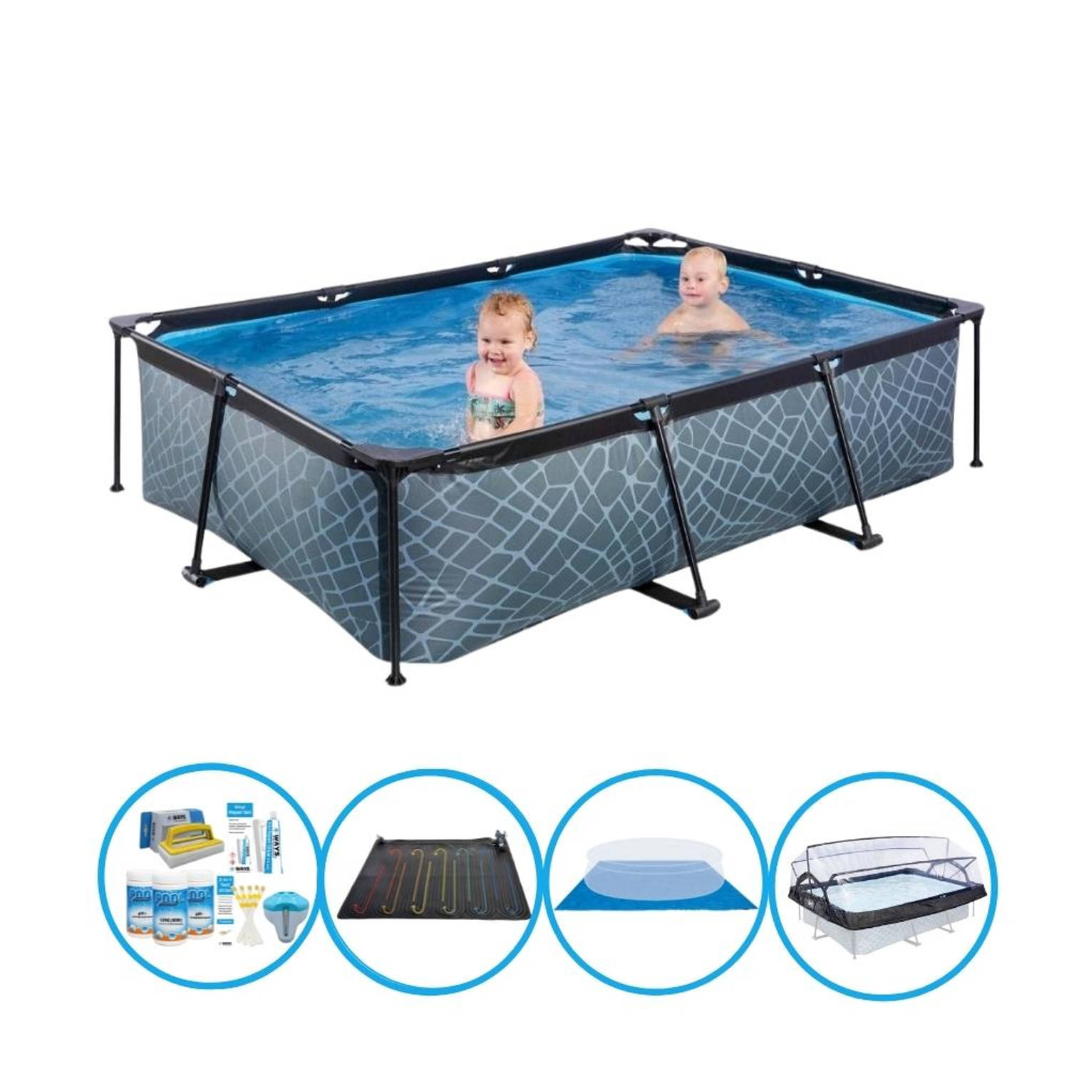 EXIT Toys Exit Zwembad Stone Grey - 220x150x60 Cm - Frame Pool - Met Bijbehorende Accessoires - Grijs