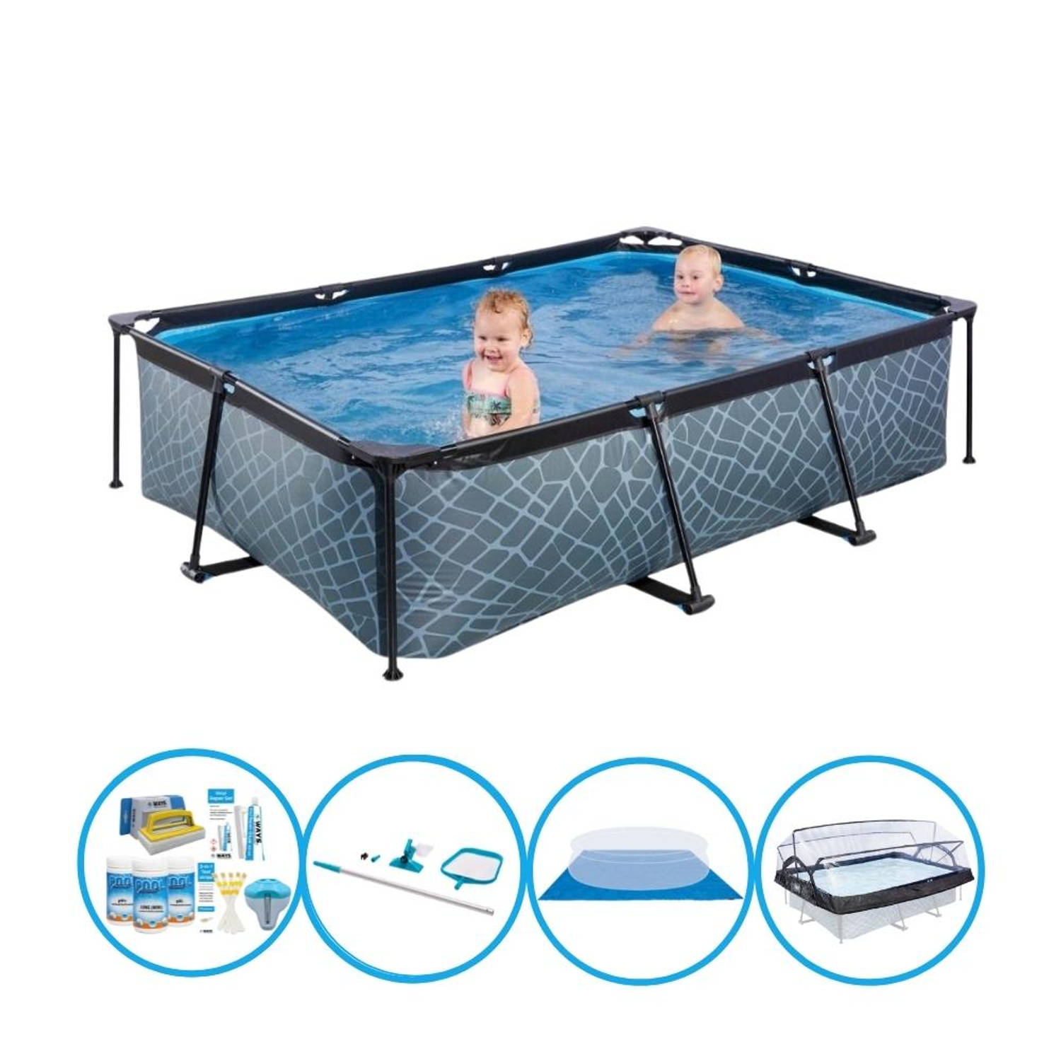 EXIT Toys Exit Zwembad Stone Grey - 220x150x60 Cm - Frame Pool - Zwembadpakket - Grijs