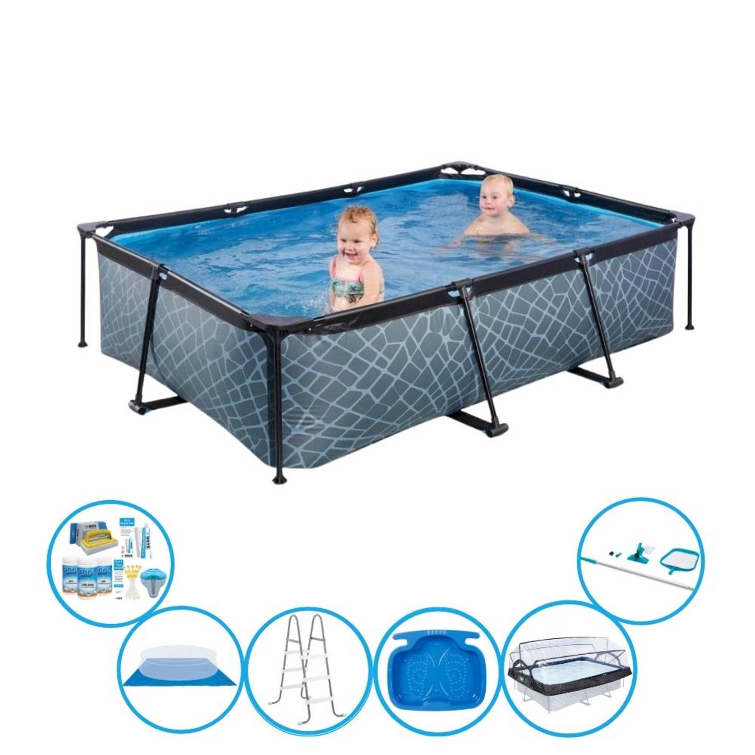 EXIT Toys Exit Zwembad Stone Grey - 220x150x60 Cm - Frame Pool - Met Toebehoren - Grijs