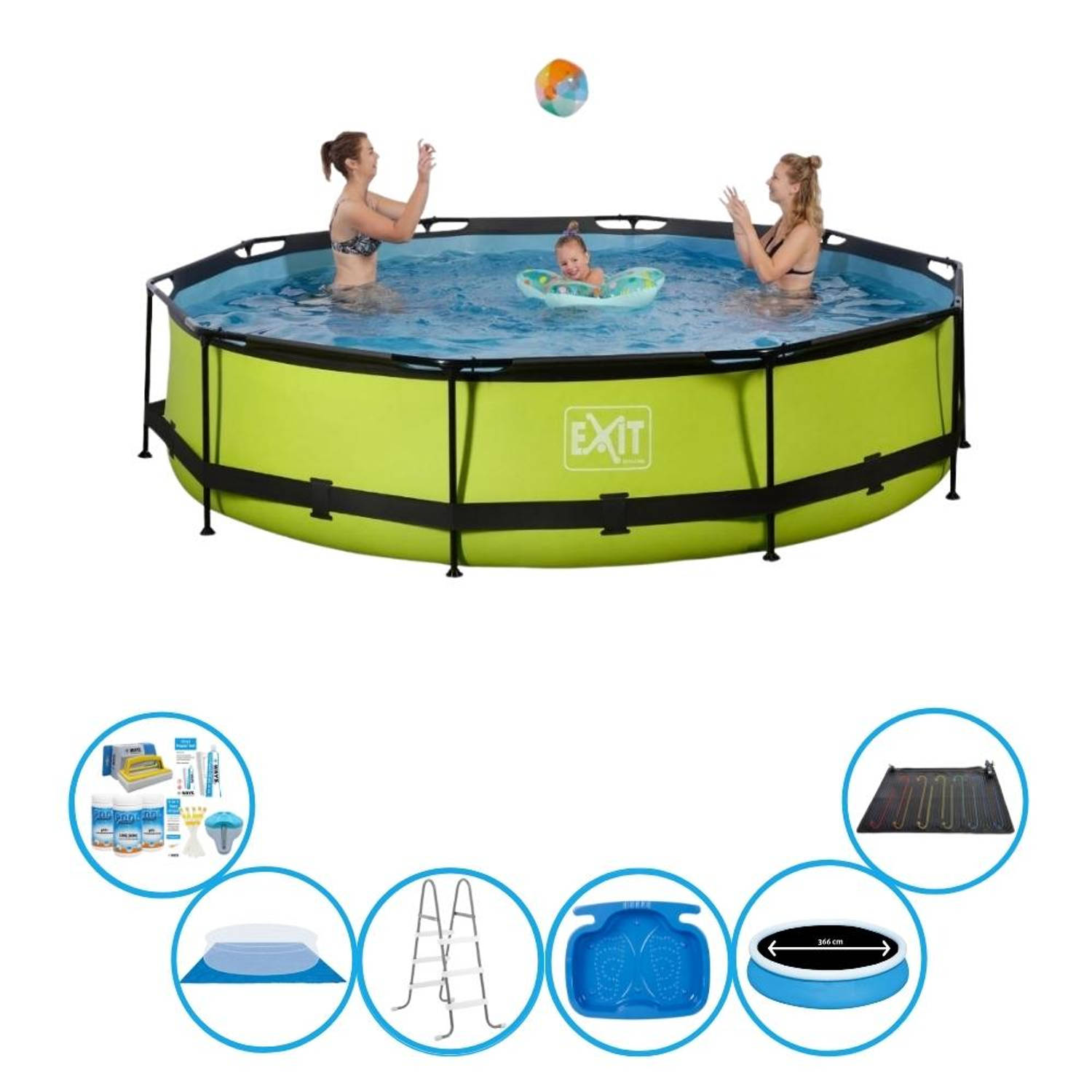 EXIT Toys Exit Zwembad Lime - Frame Pool ø360x76cm - Plus Toebehoren - Groen