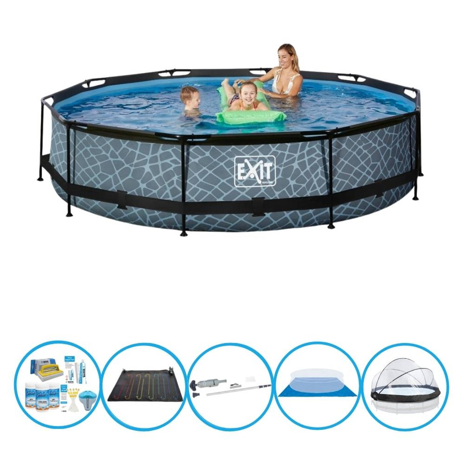 EXIT Toys Exit Zwembad Stone Grey - ø360x76 Cm - Frame Pool - Met Accessoires - Grijs