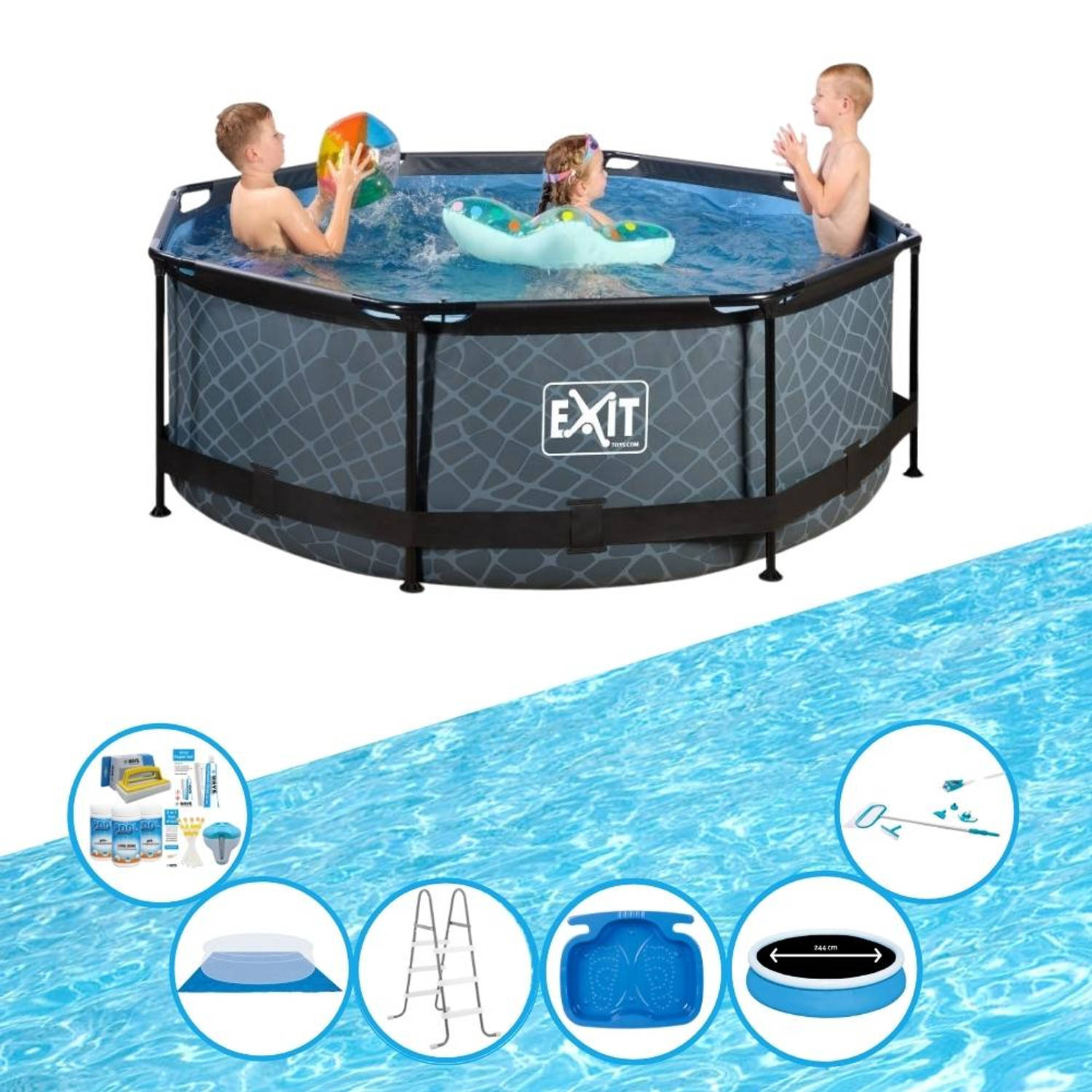 EXIT Toys Exit Zwembad Stone Grey - Frame Pool ø244x76cm - Zwembad Super Set - Grijs