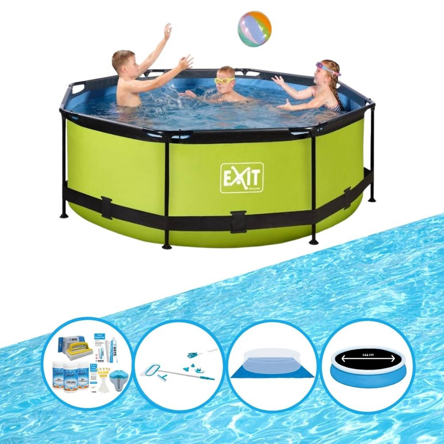 EXIT Toys Exit Zwembad Lime - Frame Pool ø244x76cm - Plus Accessoires - Groen