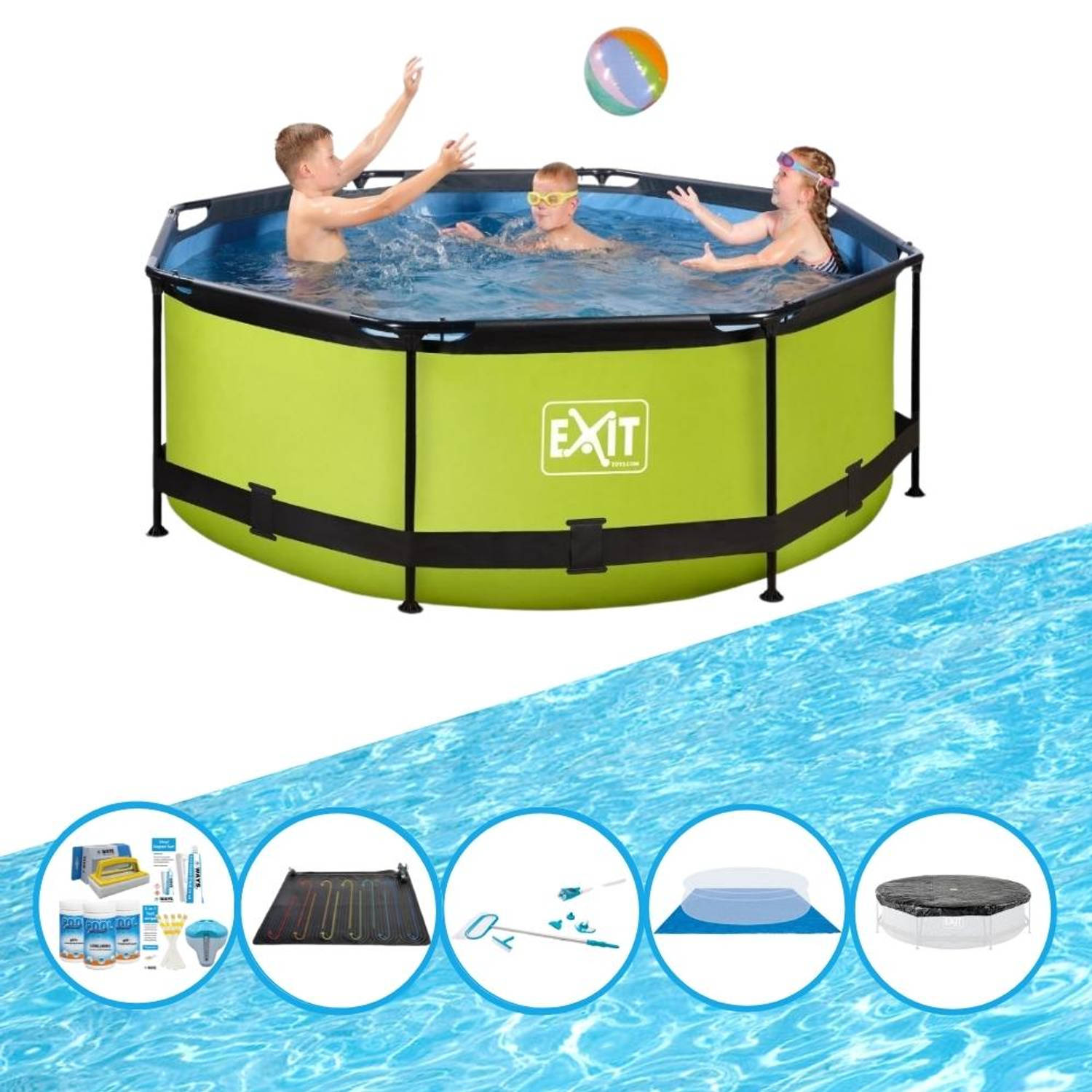 EXIT Toys Exit Zwembad Lime - Frame Pool ø244x76cm - Inclusief Bijbehorende Accessoires - Groen