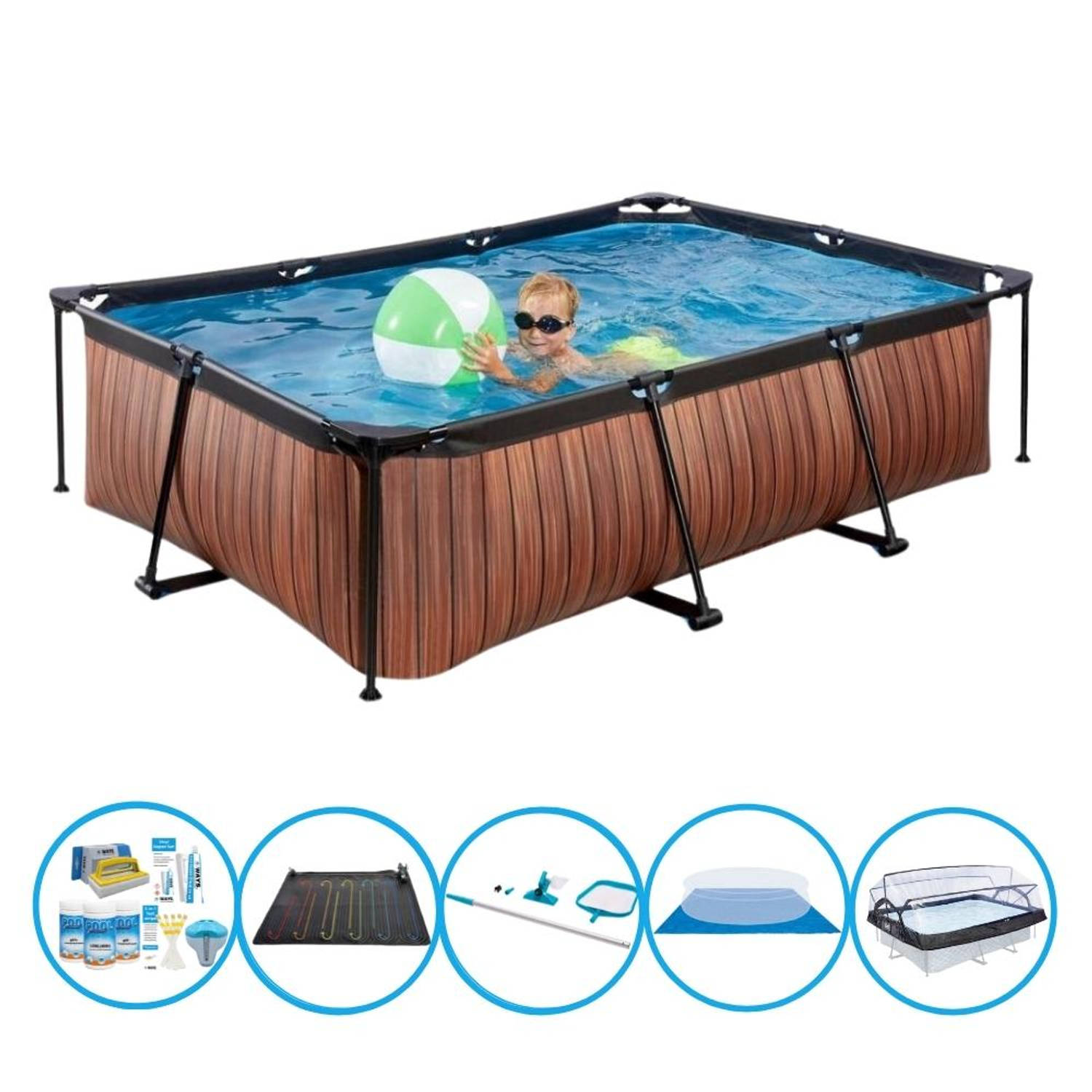 EXIT Toys Exit Zwembad Timber Style - 220x150x60 Cm - Frame Pool - Inclusief Accessoires - Bruin
