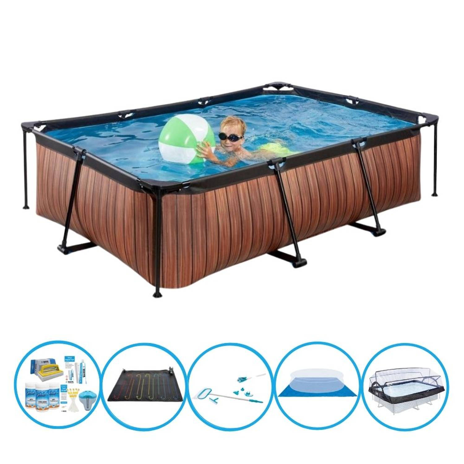 EXIT Toys Exit Zwembad Timber Style - 220x150x60 Cm - Frame Pool - Inclusief Bijbehorende Accessoires - Bruin