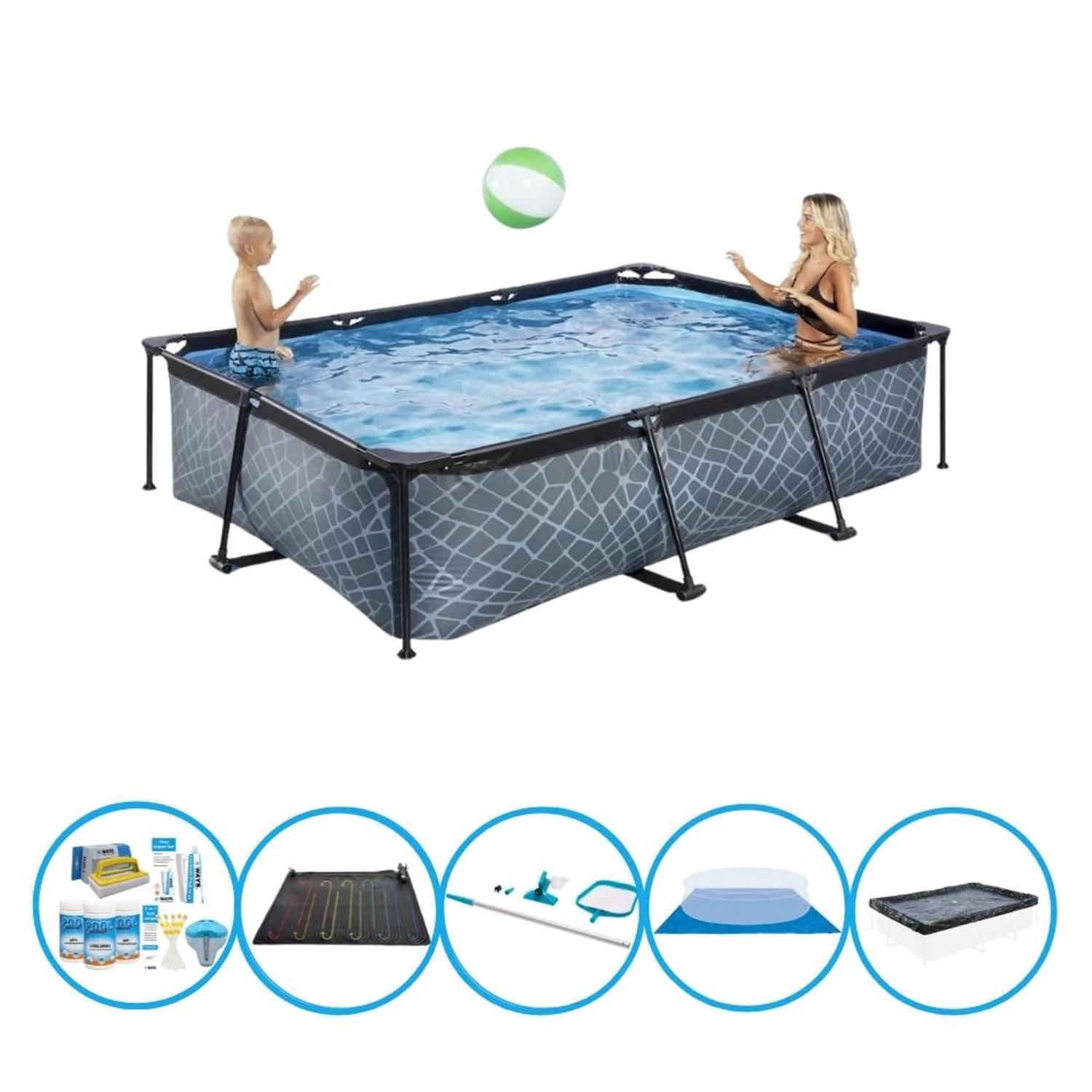 EXIT Toys Exit Zwembad Stone Grey - Frame Pool 300x200x65 Cm - Inclusief Accessoires - Grijs