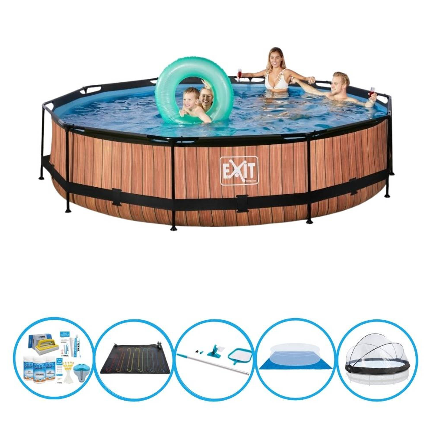 EXIT Toys Exit Zwembad Timber Style - ø360x76 Cm - Frame Pool - Inclusief Accessoires - Bruin